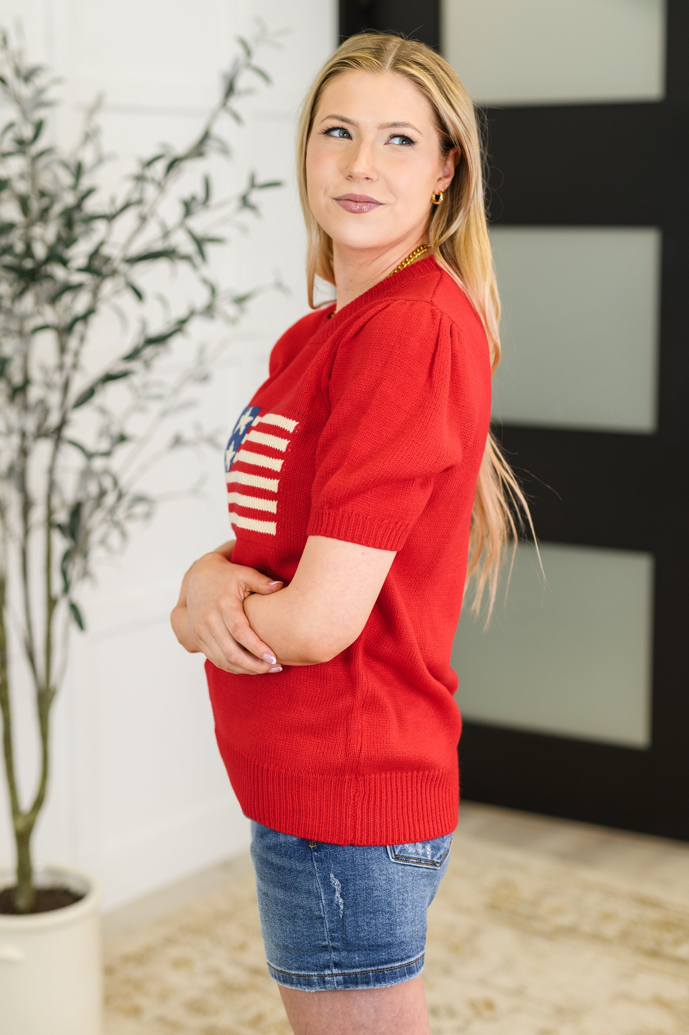 Hand Over Heart Graphic Knit Top in Red-Womens-Stay Foxy Boutique, Florissant, Missouri