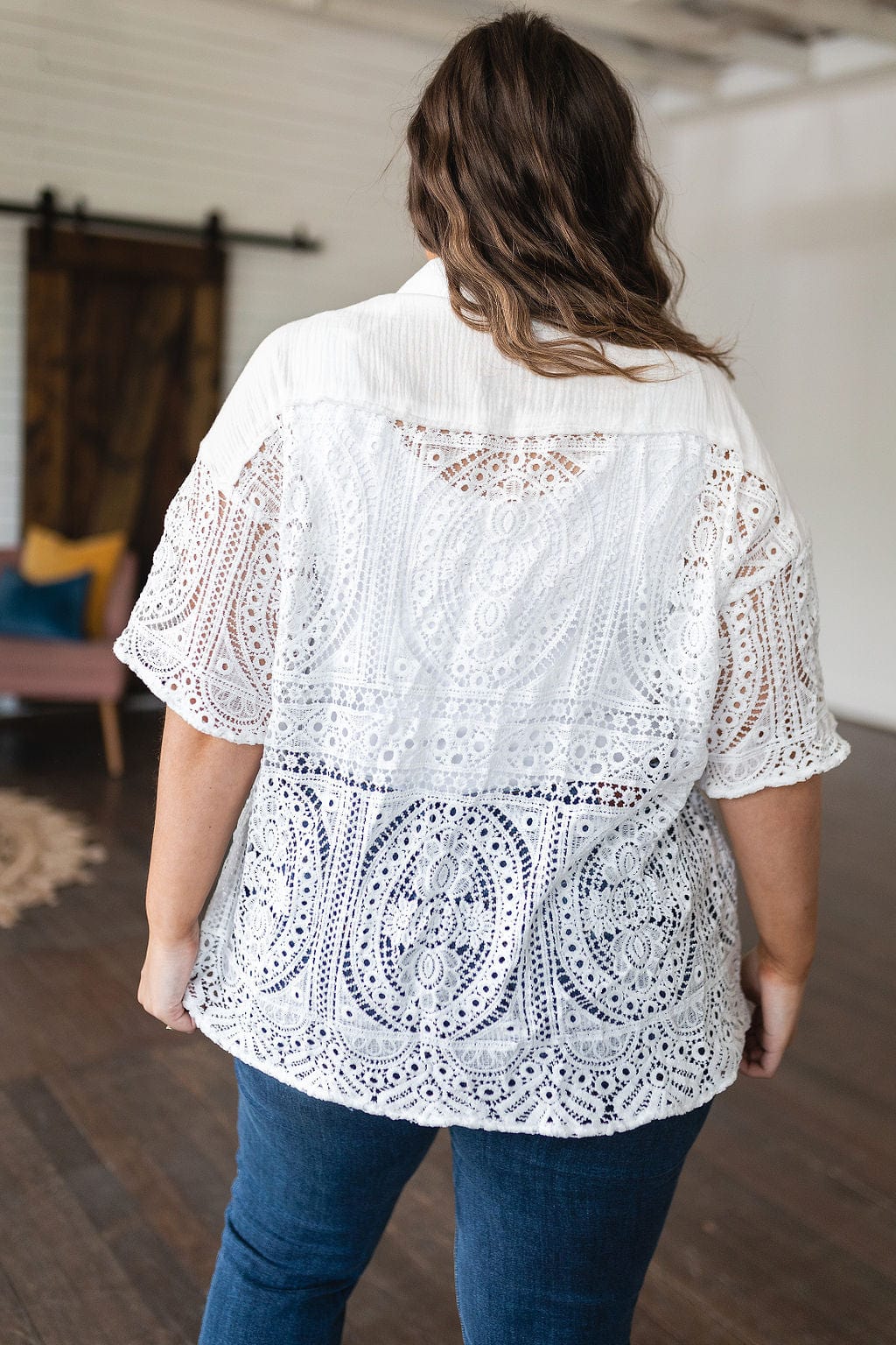 Head in the Clouds Lace Button Down-Tops-Stay Foxy Boutique, Florissant, Missouri