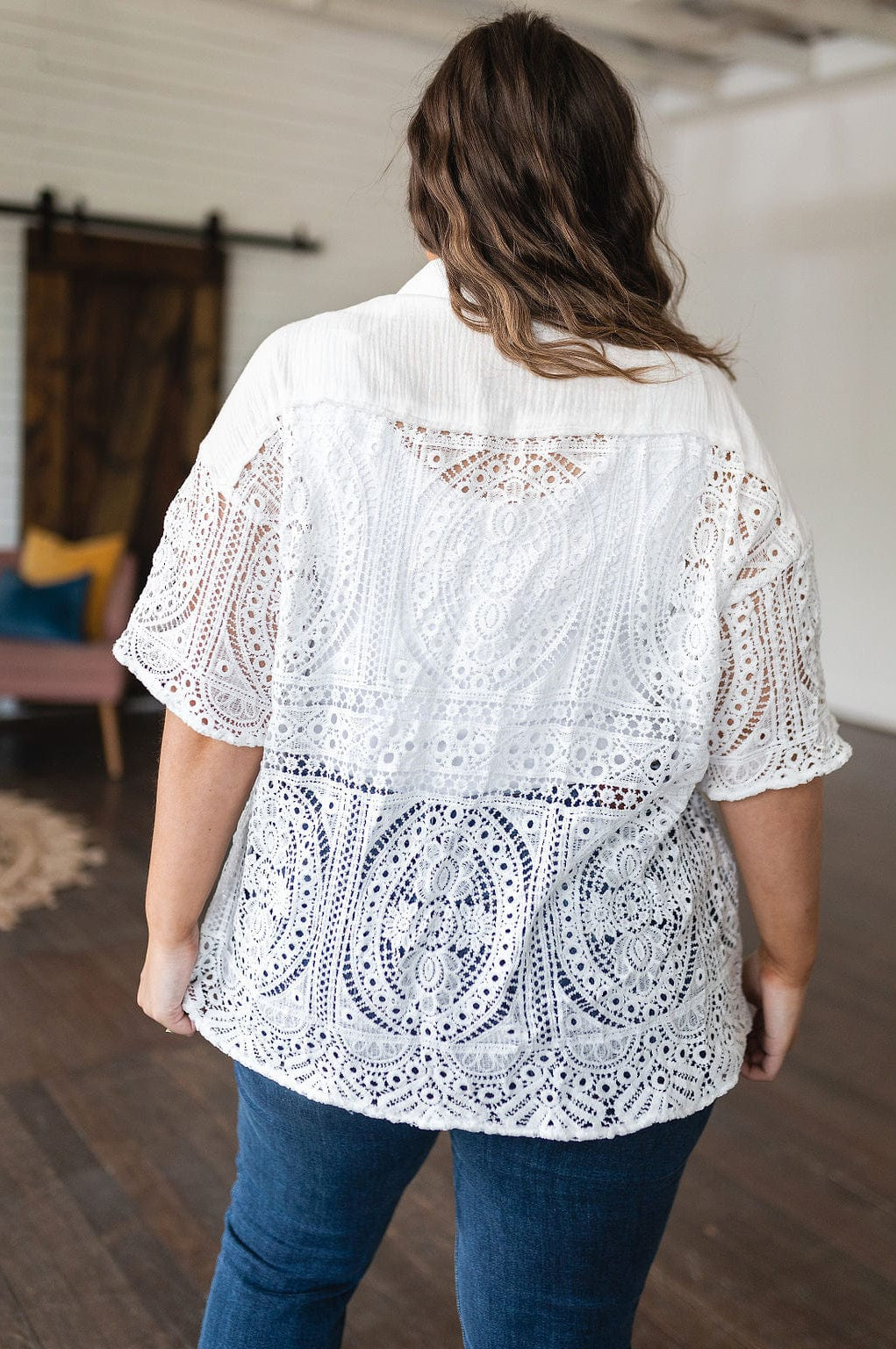 Head in the Clouds Lace Button Down-Tops-Stay Foxy Boutique, Florissant, Missouri