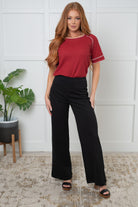 Heartbreaker Waffle Knit Tee in Cranberry-Tops-Stay Foxy Boutique, Florissant, Missouri