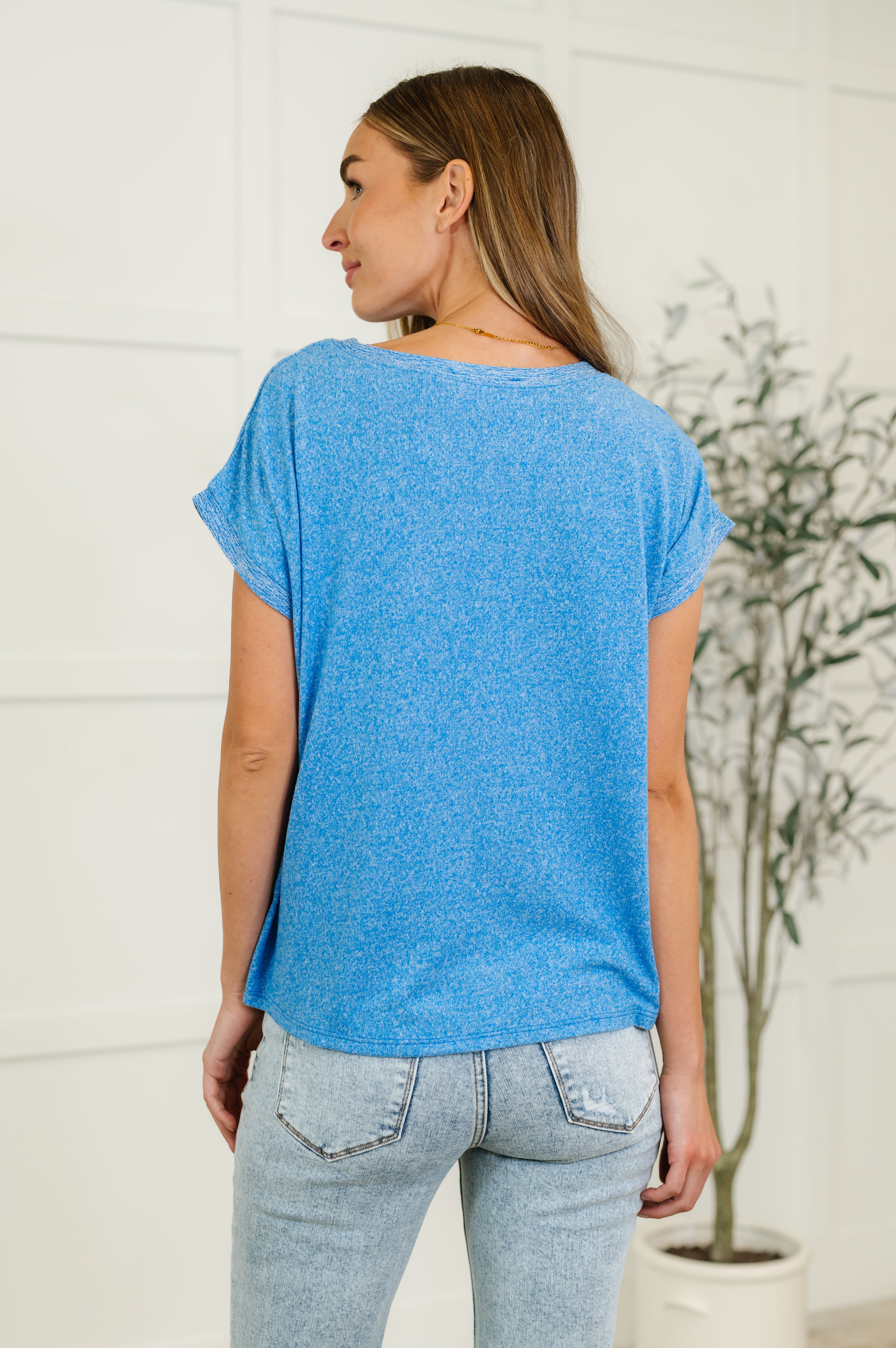 Heathered Harmony Basic Tee in Ocean Blue-Womens-Stay Foxy Boutique, Florissant, Missouri