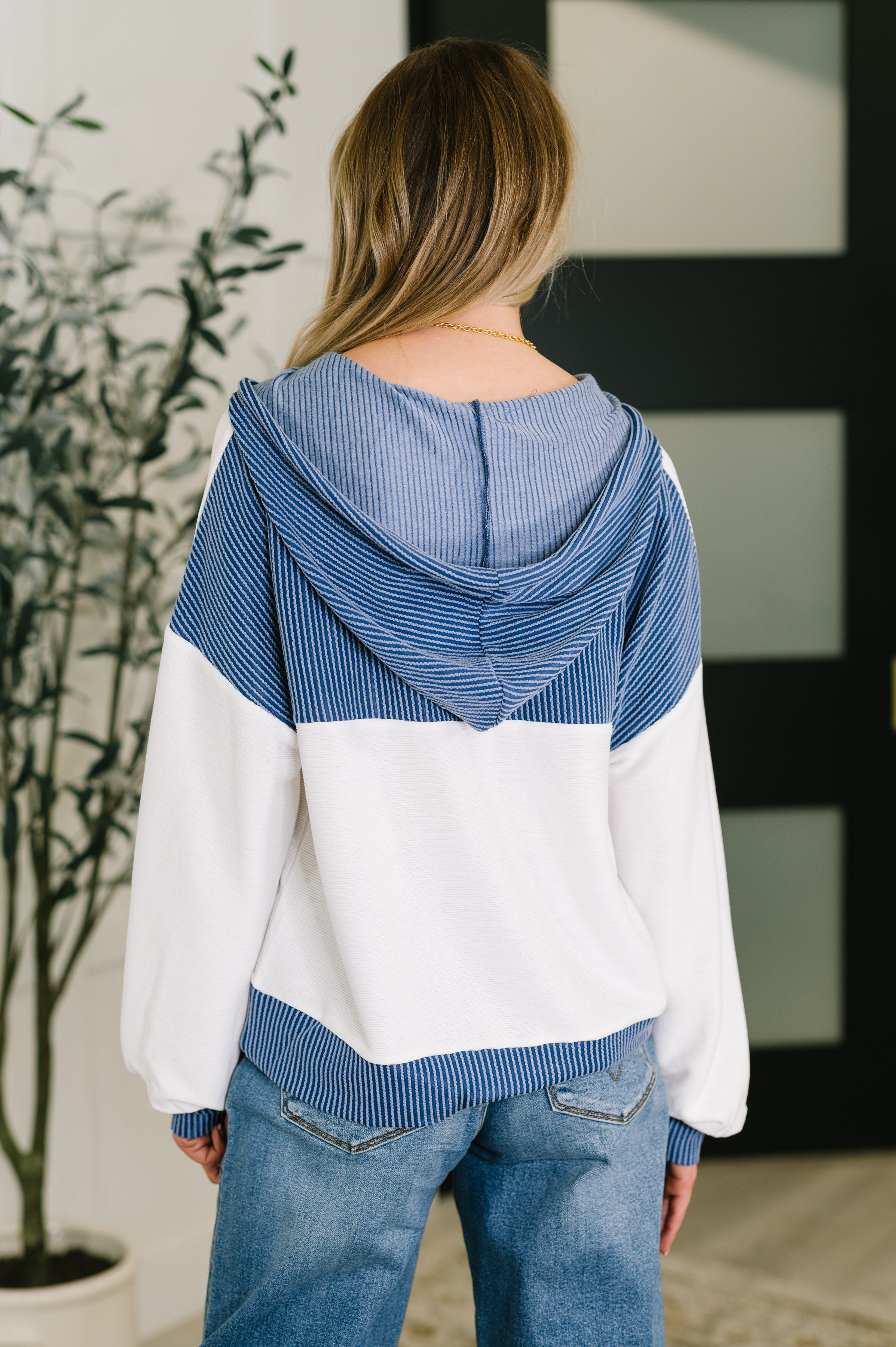 Here for Now Color Block Hoodie in Blue-Womens-Stay Foxy Boutique, Florissant, Missouri