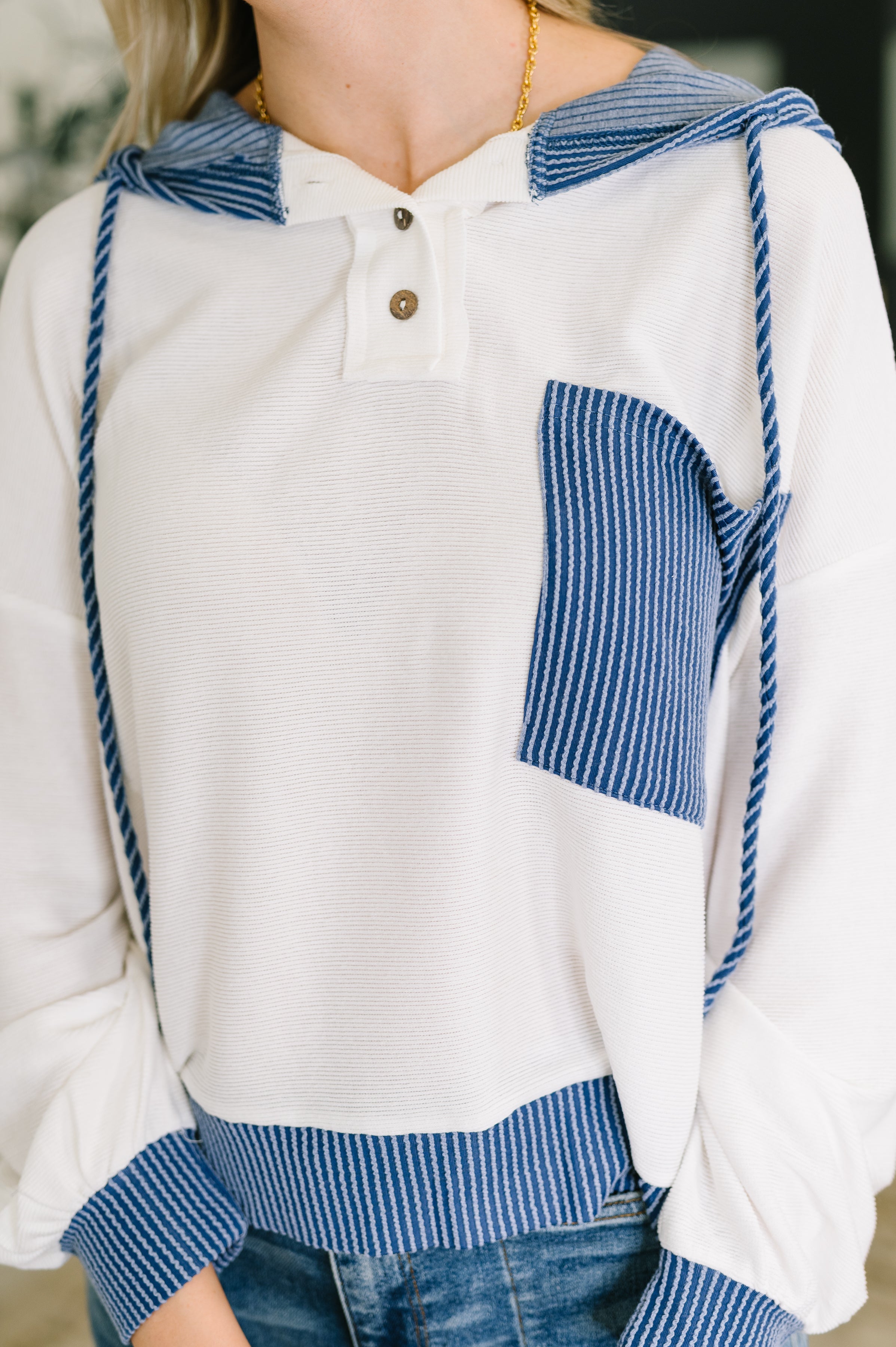 Here for Now Color Block Hoodie in Blue-Womens-Stay Foxy Boutique, Florissant, Missouri