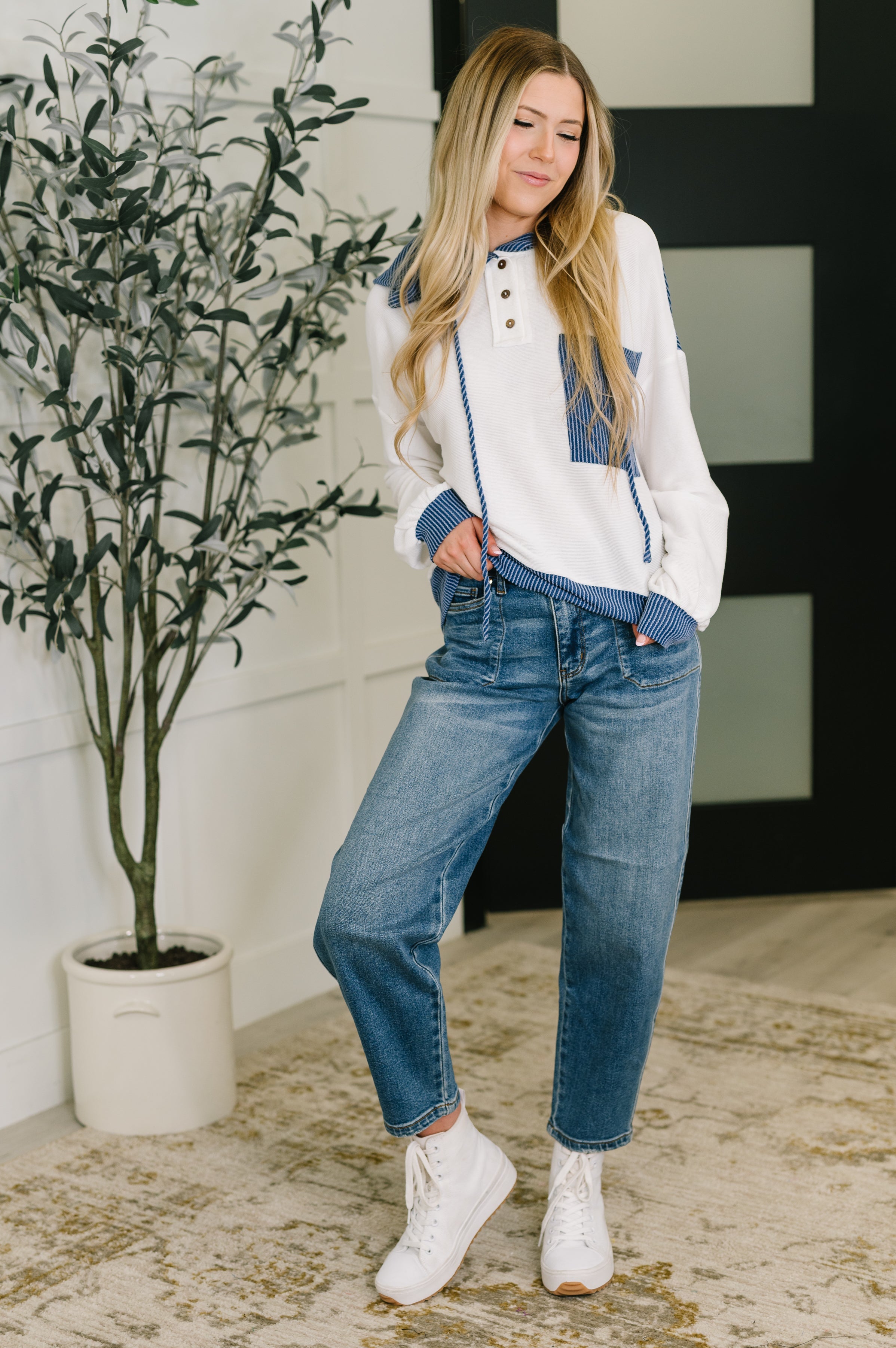 Here for Now Color Block Hoodie in Blue-Womens-Stay Foxy Boutique, Florissant, Missouri