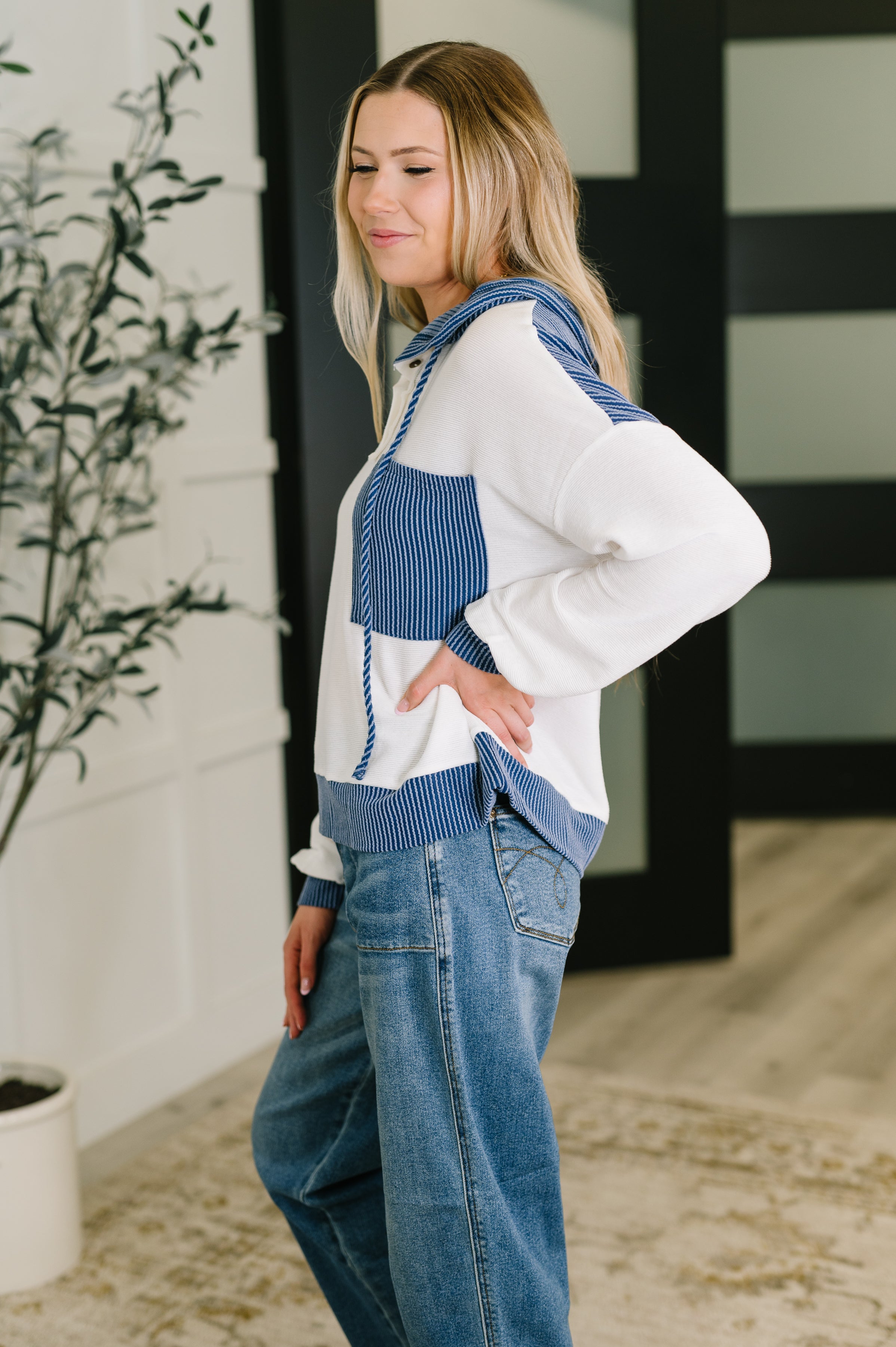 Here for Now Color Block Hoodie in Blue-Womens-Stay Foxy Boutique, Florissant, Missouri