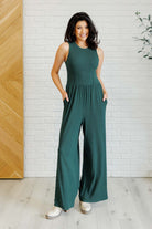 Hilary Wide Leg Jumpsuit in Green-Jumpsuits & Rompers-Stay Foxy Boutique, Florissant, Missouri