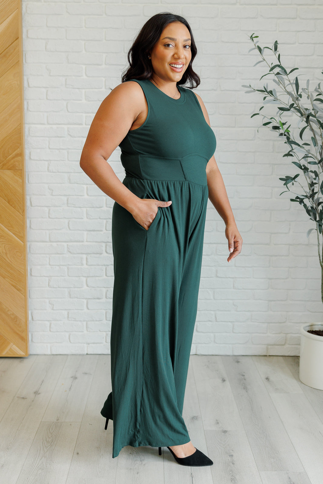 Hilary Wide Leg Jumpsuit in Green-Jumpsuits & Rompers-Stay Foxy Boutique, Florissant, Missouri