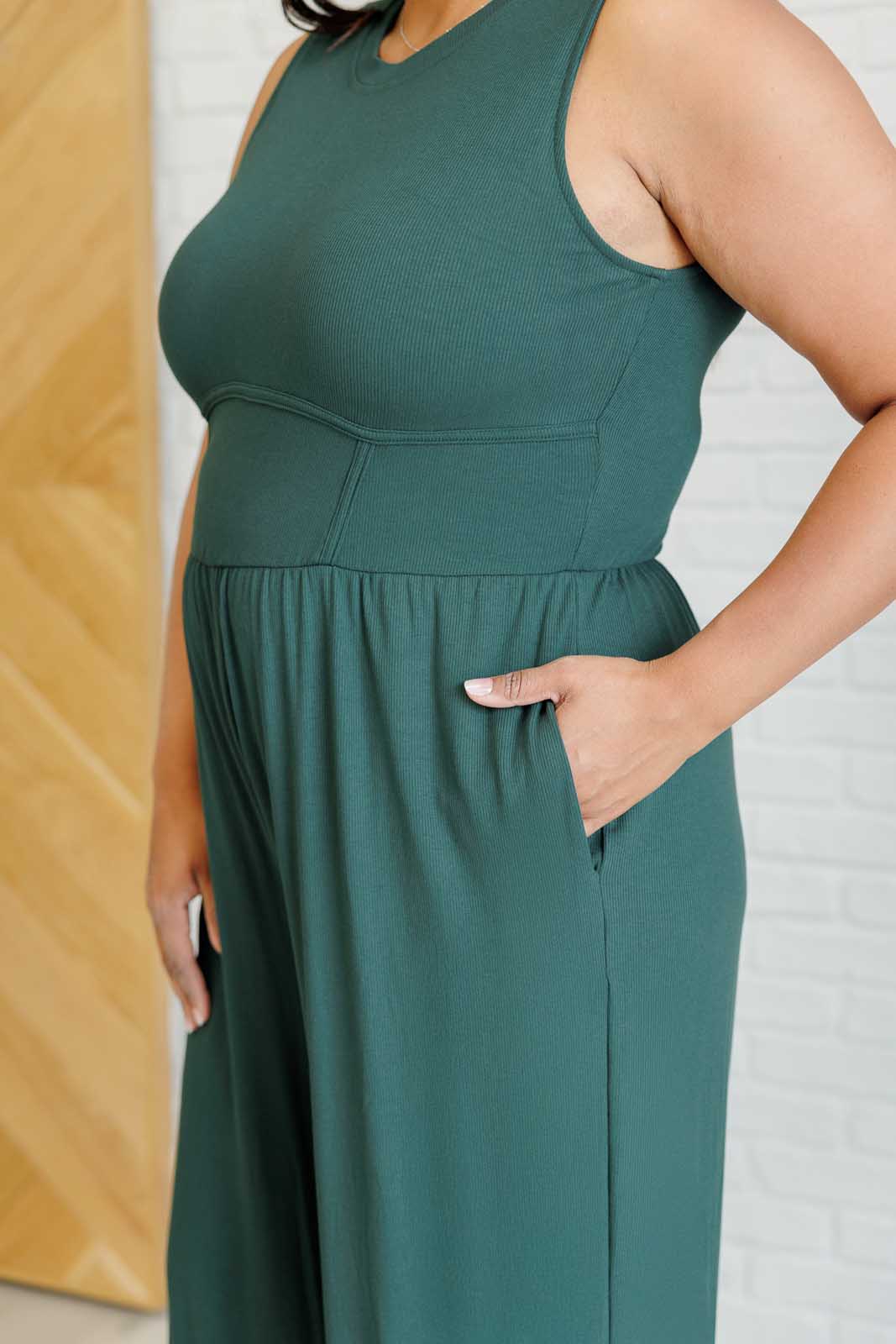 Hilary Wide Leg Jumpsuit in Green-Jumpsuits & Rompers-Stay Foxy Boutique, Florissant, Missouri