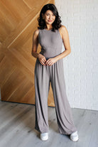 Hilary Wide Leg Jumpsuit in Grey-Jumpsuits & Rompers-Stay Foxy Boutique, Florissant, Missouri