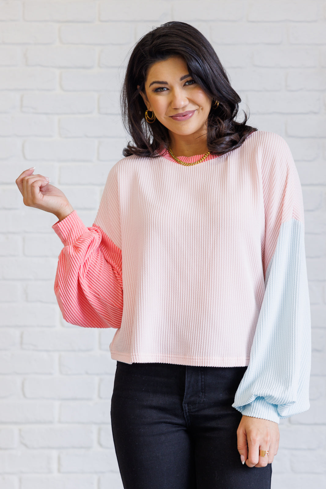 Hit Me With Your Best Shot Colorblock Top in Light Pink-Tops-Stay Foxy Boutique, Florissant, Missouri