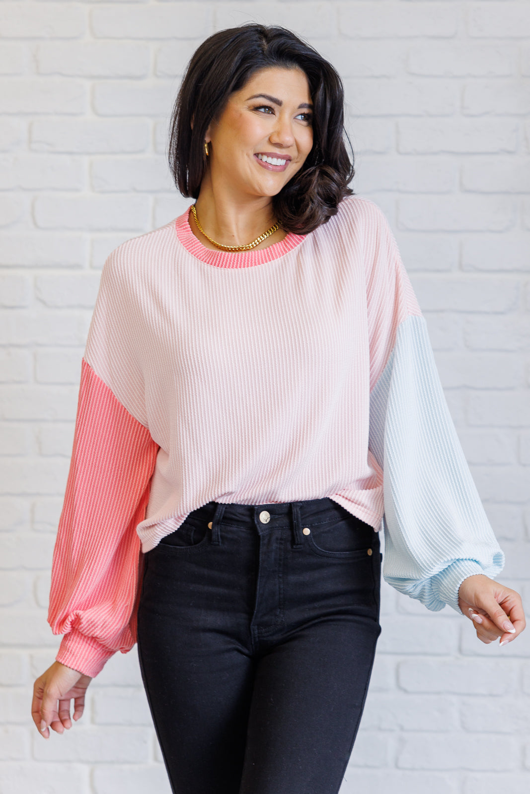 Hit Me With Your Best Shot Colorblock Top in Light Pink-Tops-Stay Foxy Boutique, Florissant, Missouri