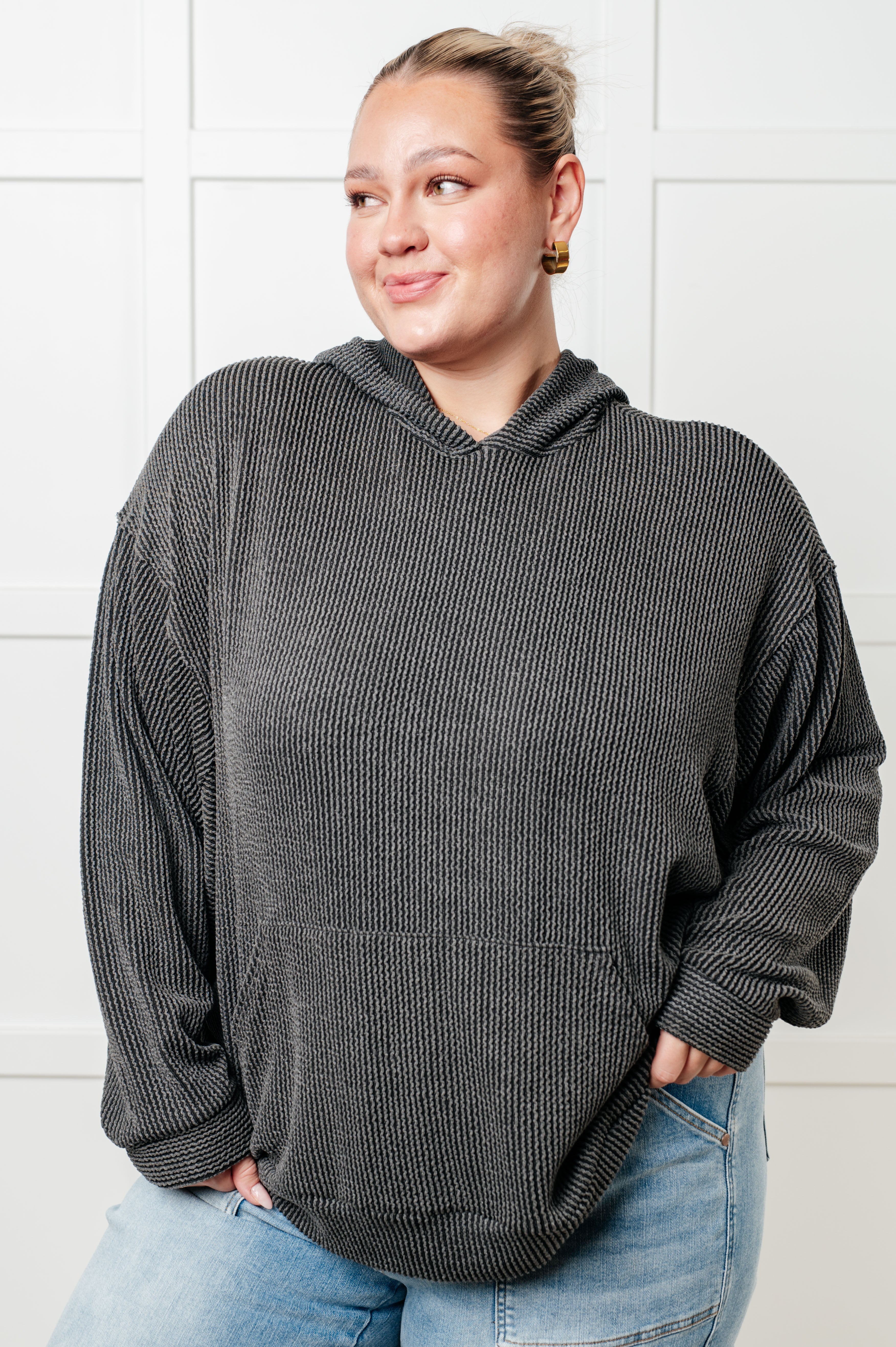 Hold That Thought Rib Knit Hoodie-Tops-Stay Foxy Boutique, Florissant, Missouri