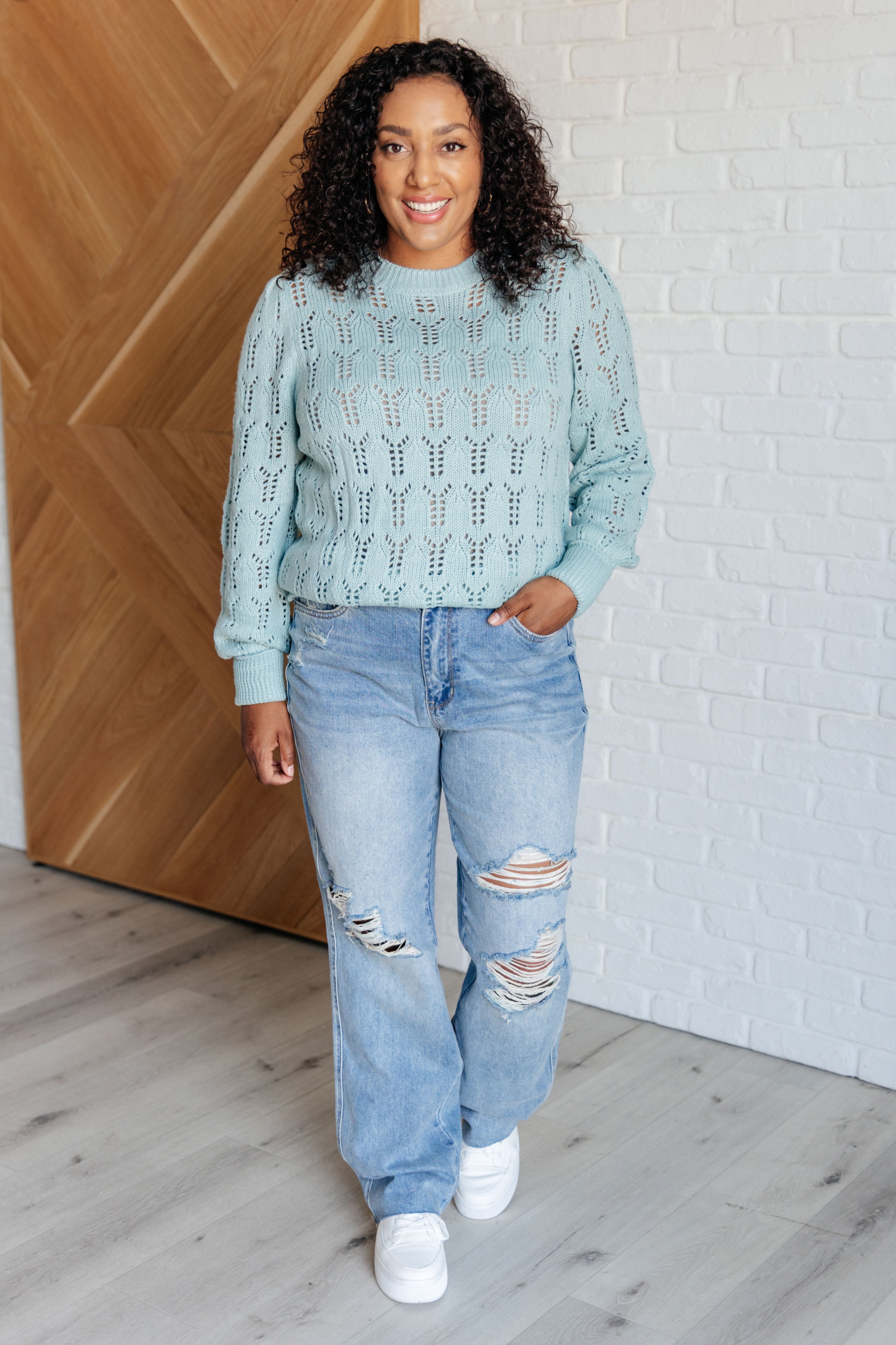 Hole In One Sheer Pointelle Knit Sweater-Tops-Stay Foxy Boutique, Florissant, Missouri