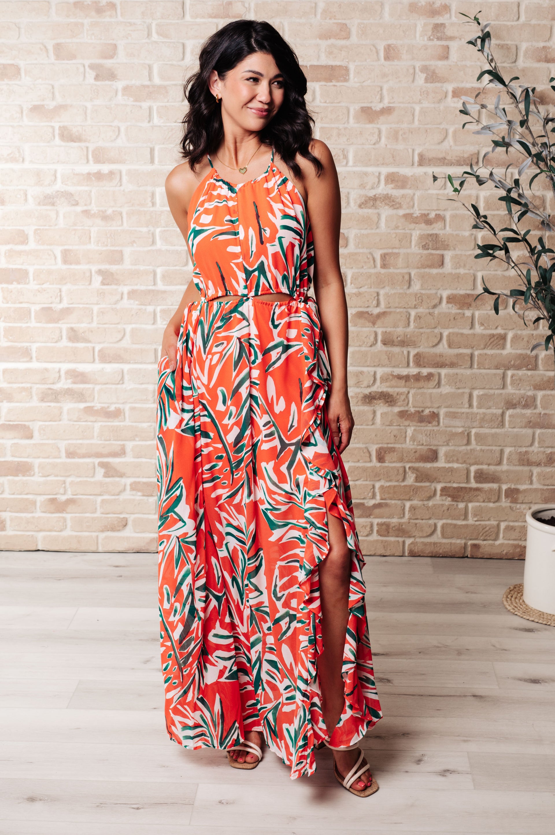 Humming Along Cutout Dress in Coral - Small