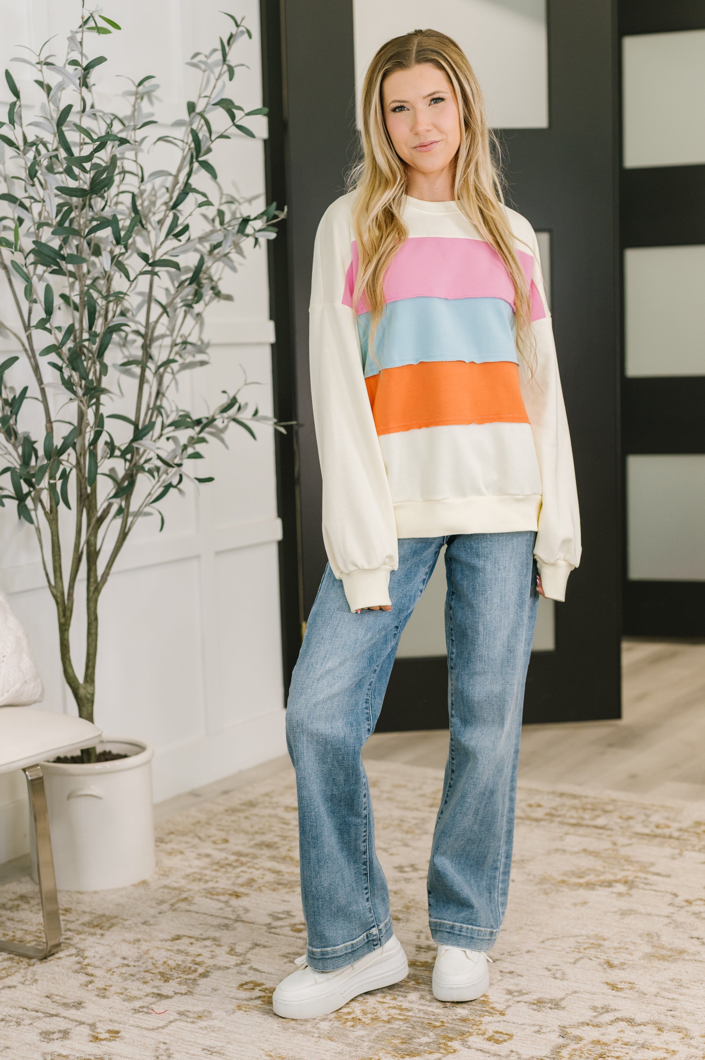 Humor Me Color Block Relaxed Pullover-Womens-Stay Foxy Boutique, Florissant, Missouri