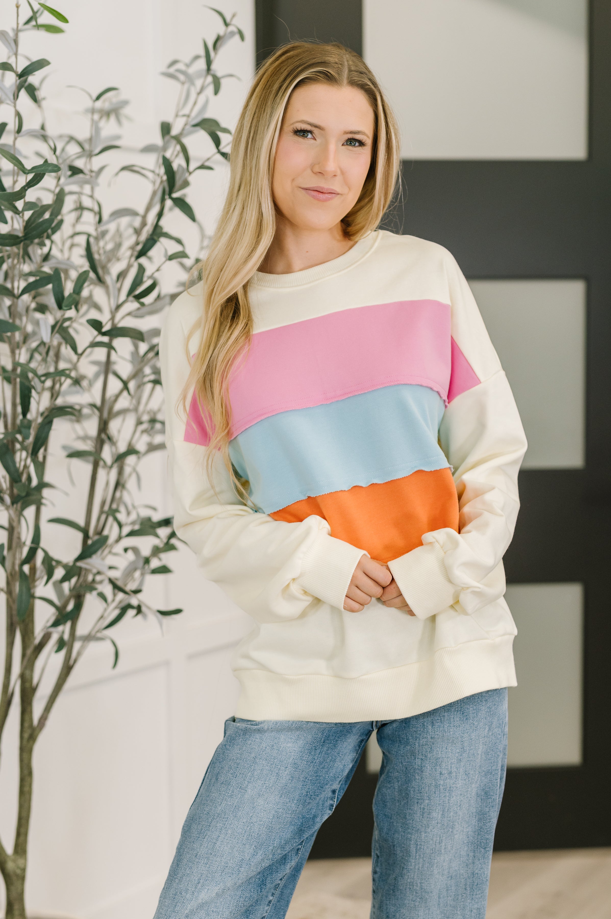 Humor Me Color Block Relaxed Pullover-Womens-Stay Foxy Boutique, Florissant, Missouri