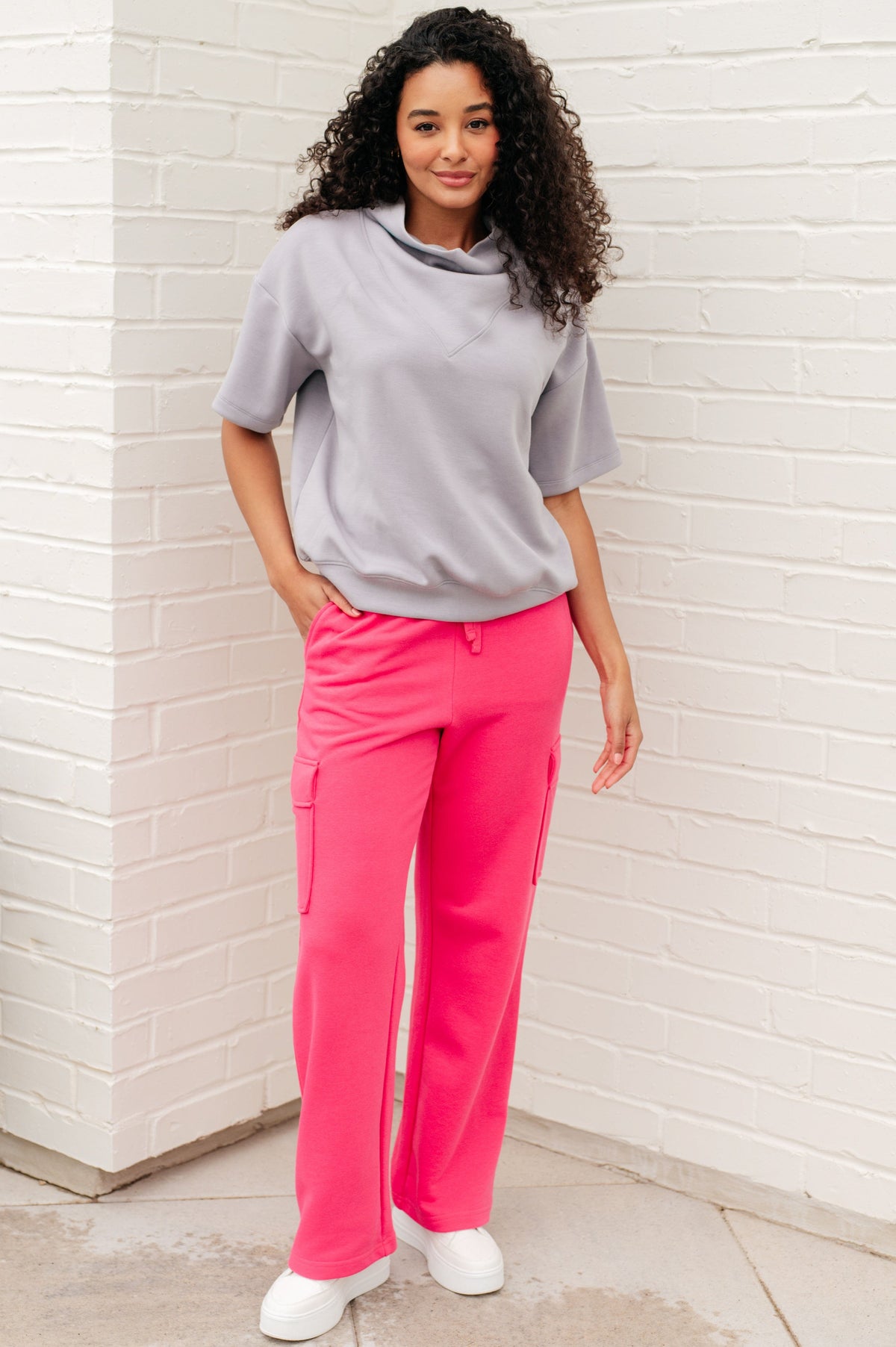Run, Don't Walk Cargo Sweatpants in Flamingo Pink-Athleisure-Stay Foxy Boutique, Florissant, Missouri