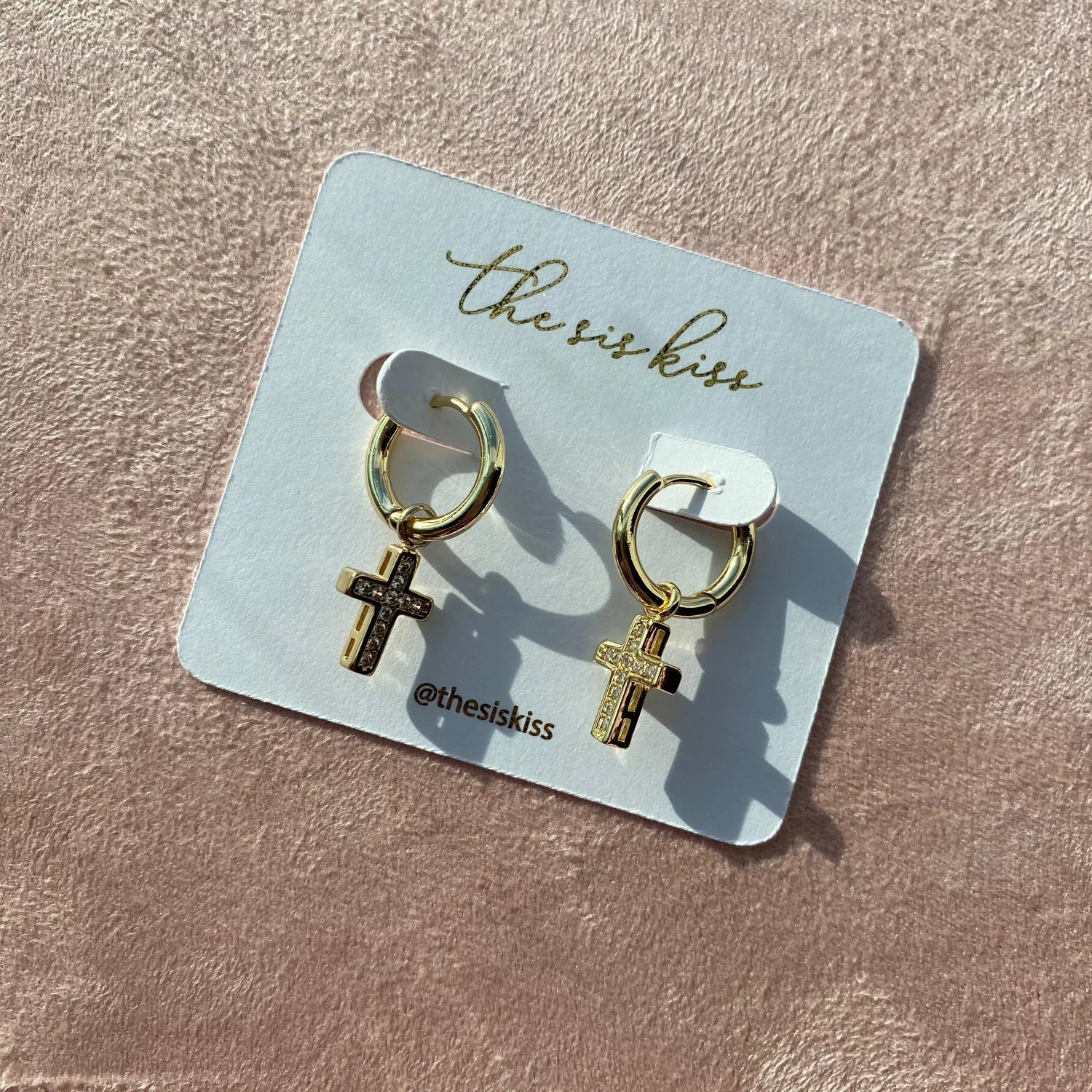 PREORDER: Crystal Cross Charm Huggies in Two Colors-Womens-Stay Foxy Boutique, Florissant, Missouri