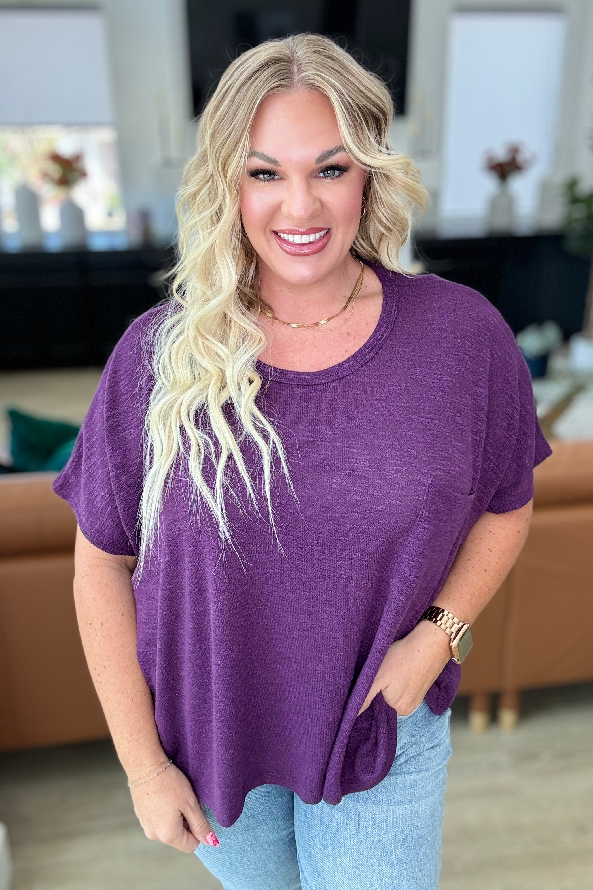 Let Light be Light Drop Shoulder Oversized Tee in Dark Plum-Tops-Stay Foxy Boutique, Florissant, Missouri