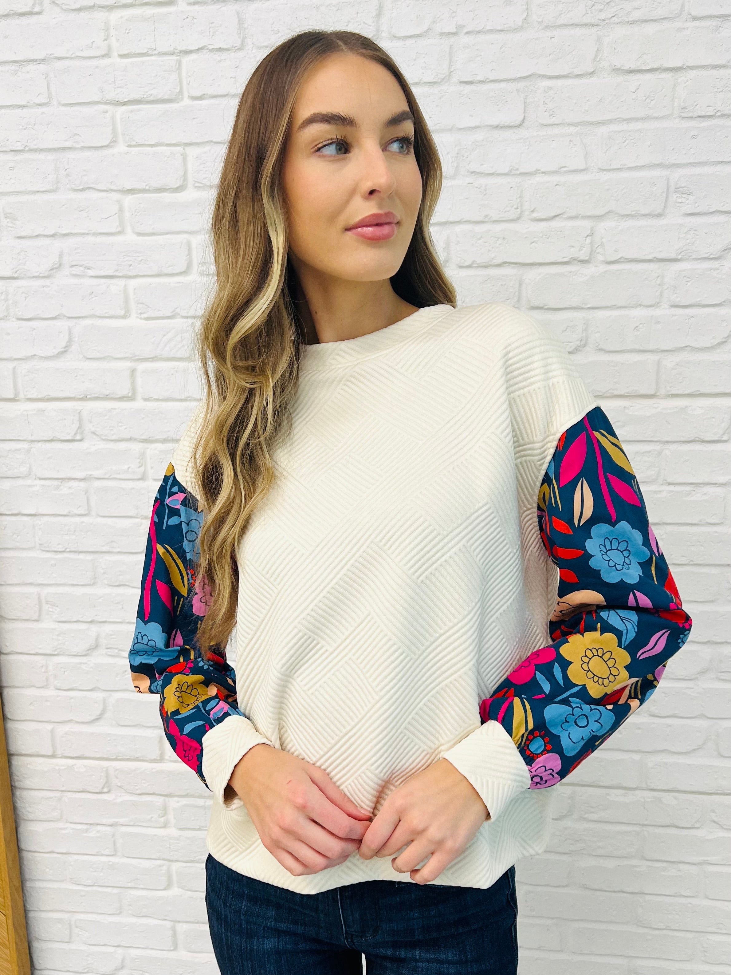 Sing a Melody Floral Sleeve Top-Womens-Stay Foxy Boutique, Florissant, Missouri