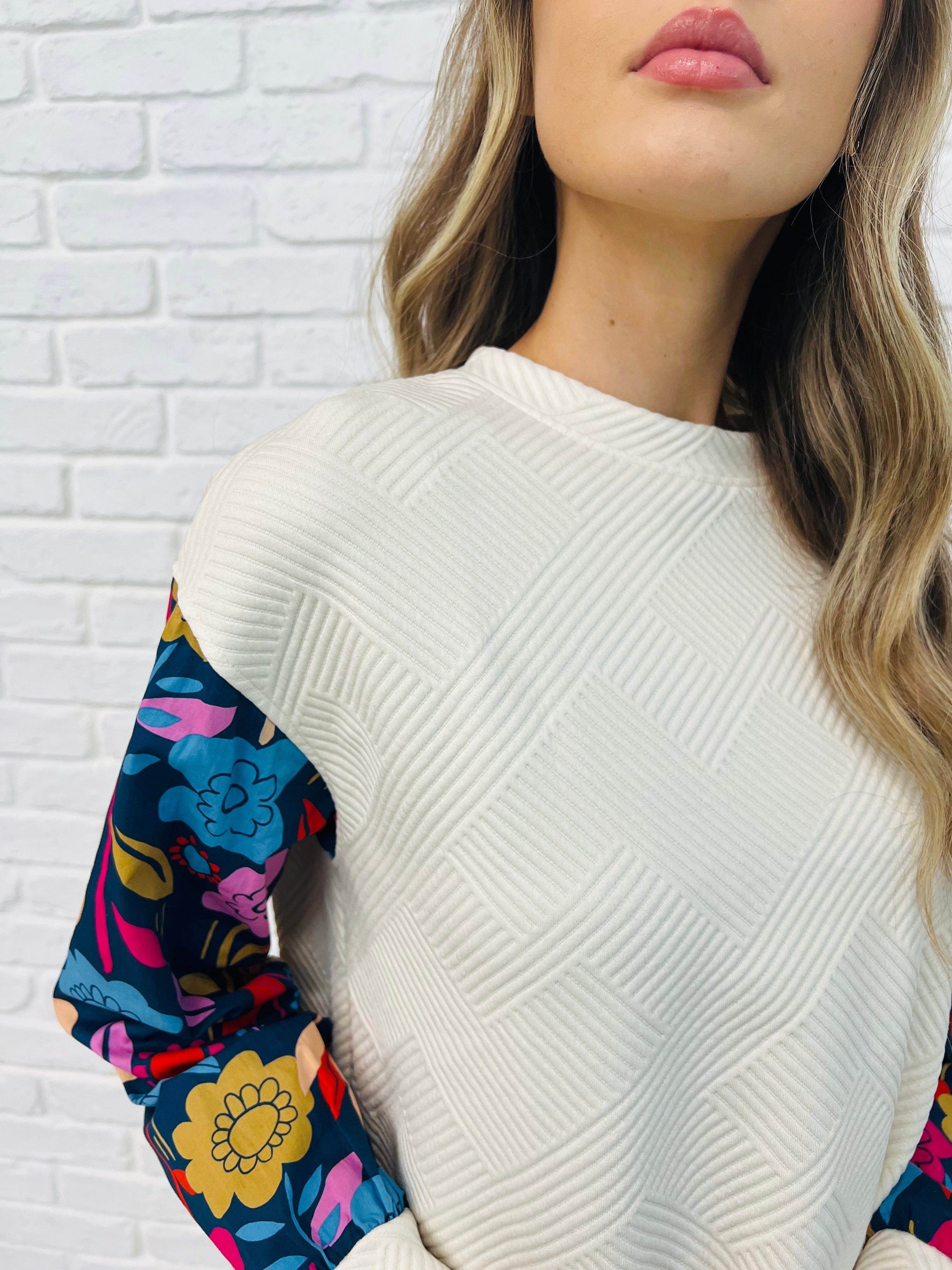 Sing a Melody Floral Sleeve Top-Womens-Stay Foxy Boutique, Florissant, Missouri