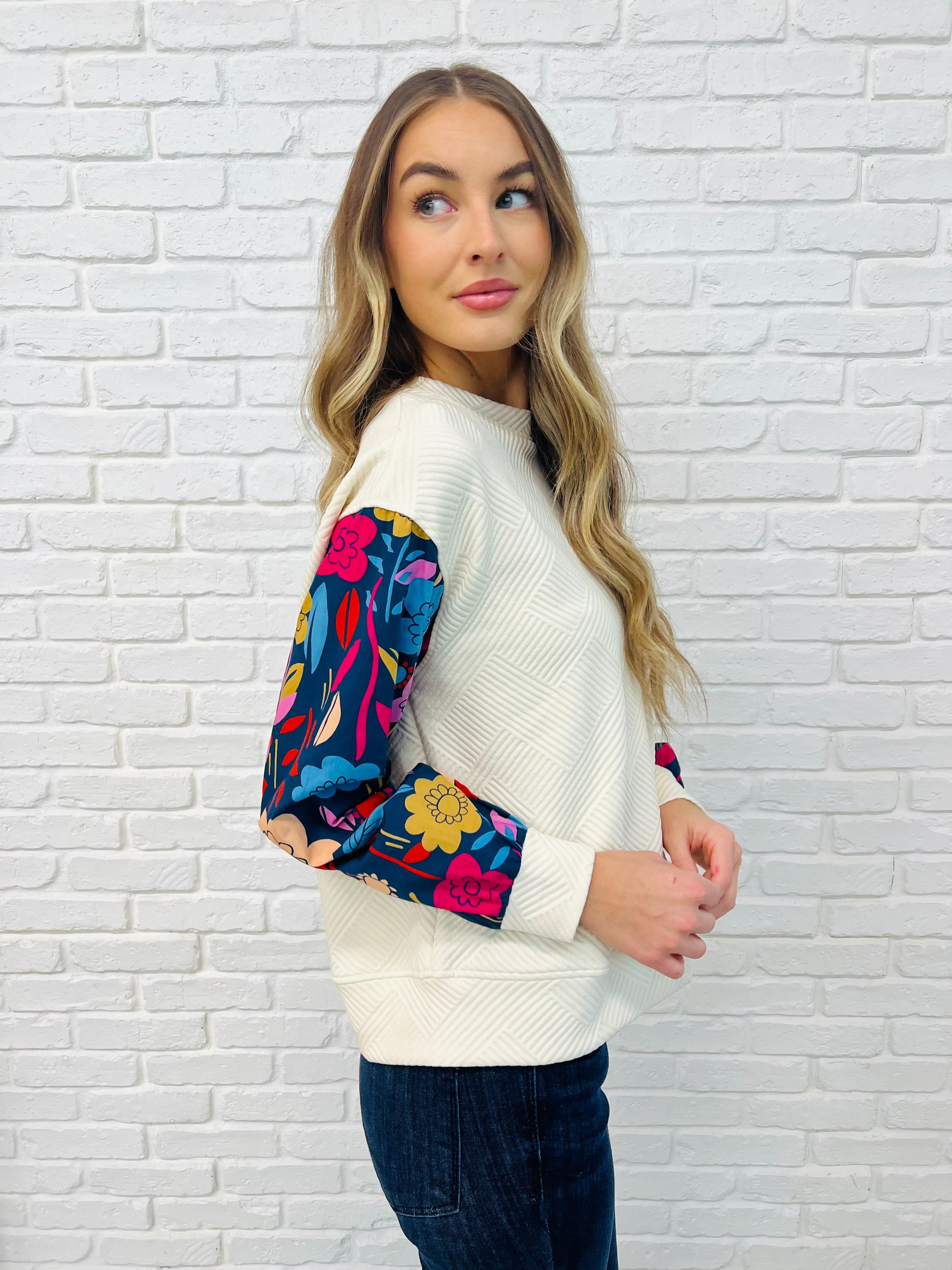 Sing a Melody Floral Sleeve Top-Womens-Stay Foxy Boutique, Florissant, Missouri