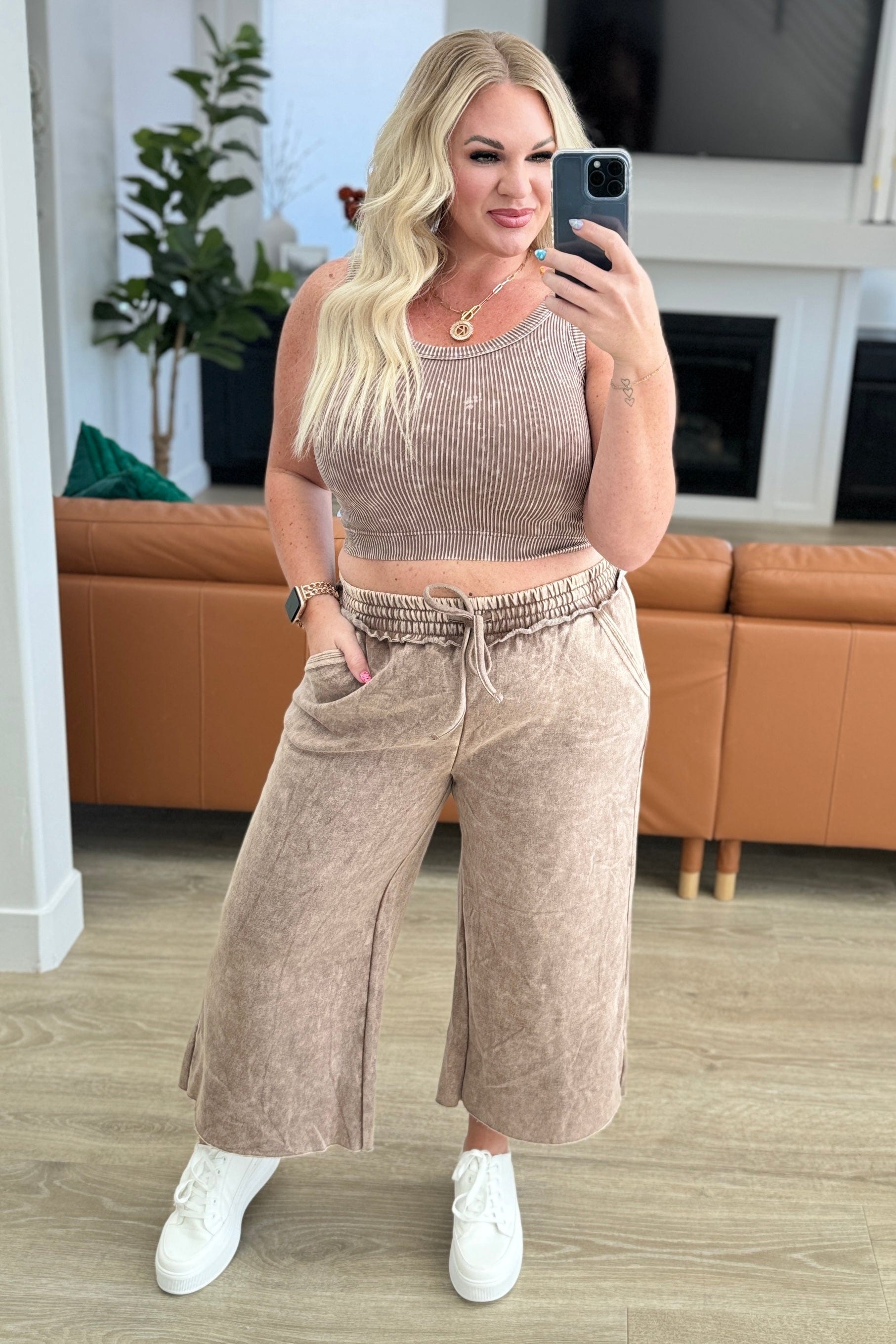 Acid Wash Wide Leg Sweatpants in Mocha-Bottoms-Stay Foxy Boutique, Florissant, Missouri