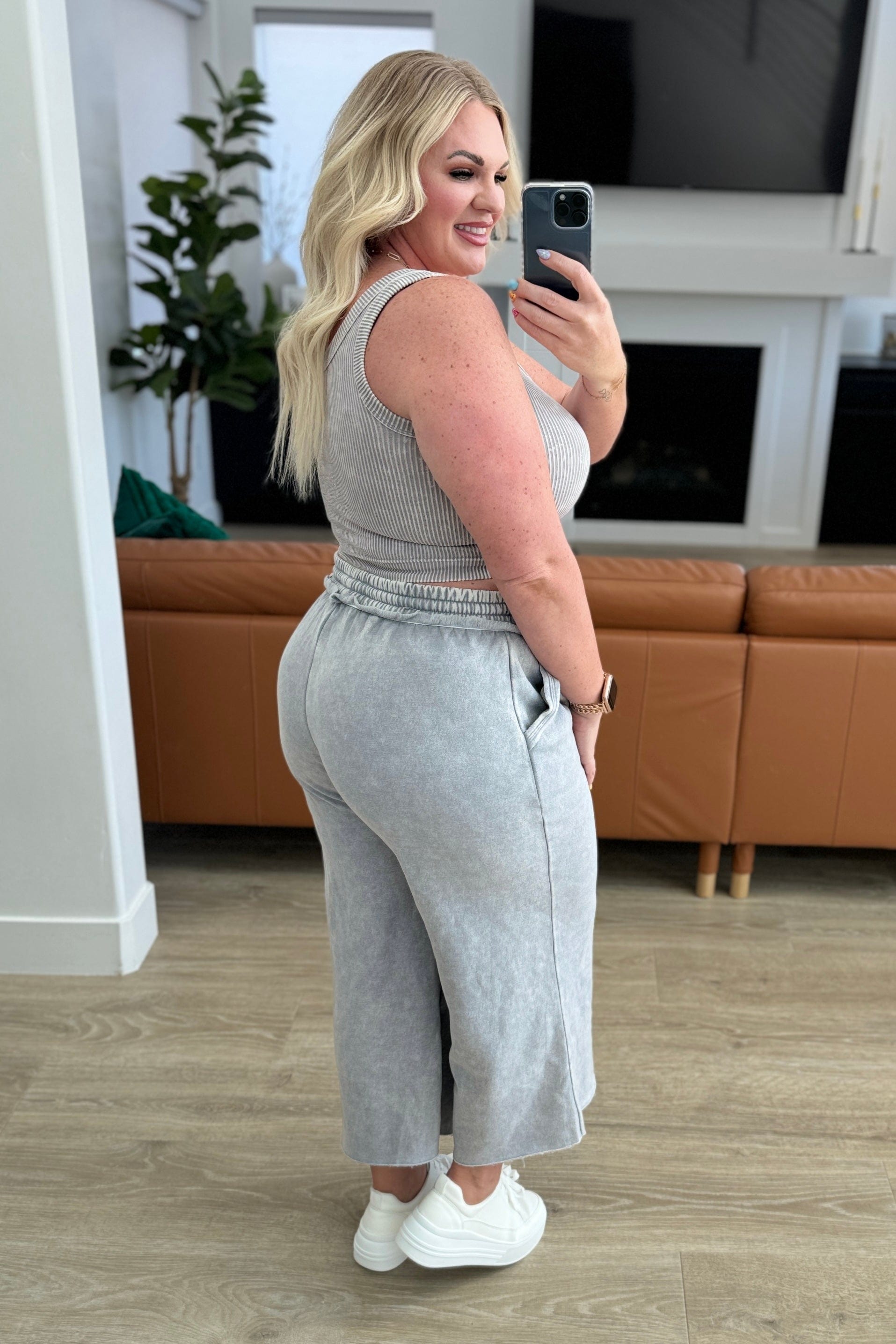 Acid Wash Wide Leg Sweatpants in Ash Sleet-Bottoms-Stay Foxy Boutique, Florissant, Missouri