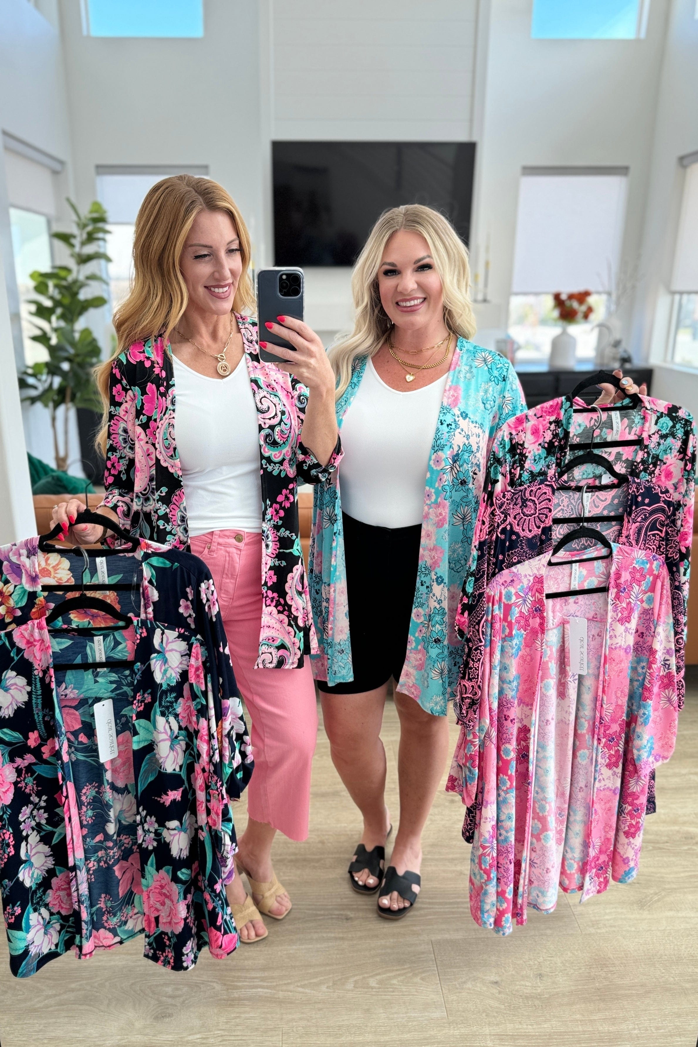 Lizzy Cardigan in Pink Patchwork Floral-Layers-Stay Foxy Boutique, Florissant, Missouri