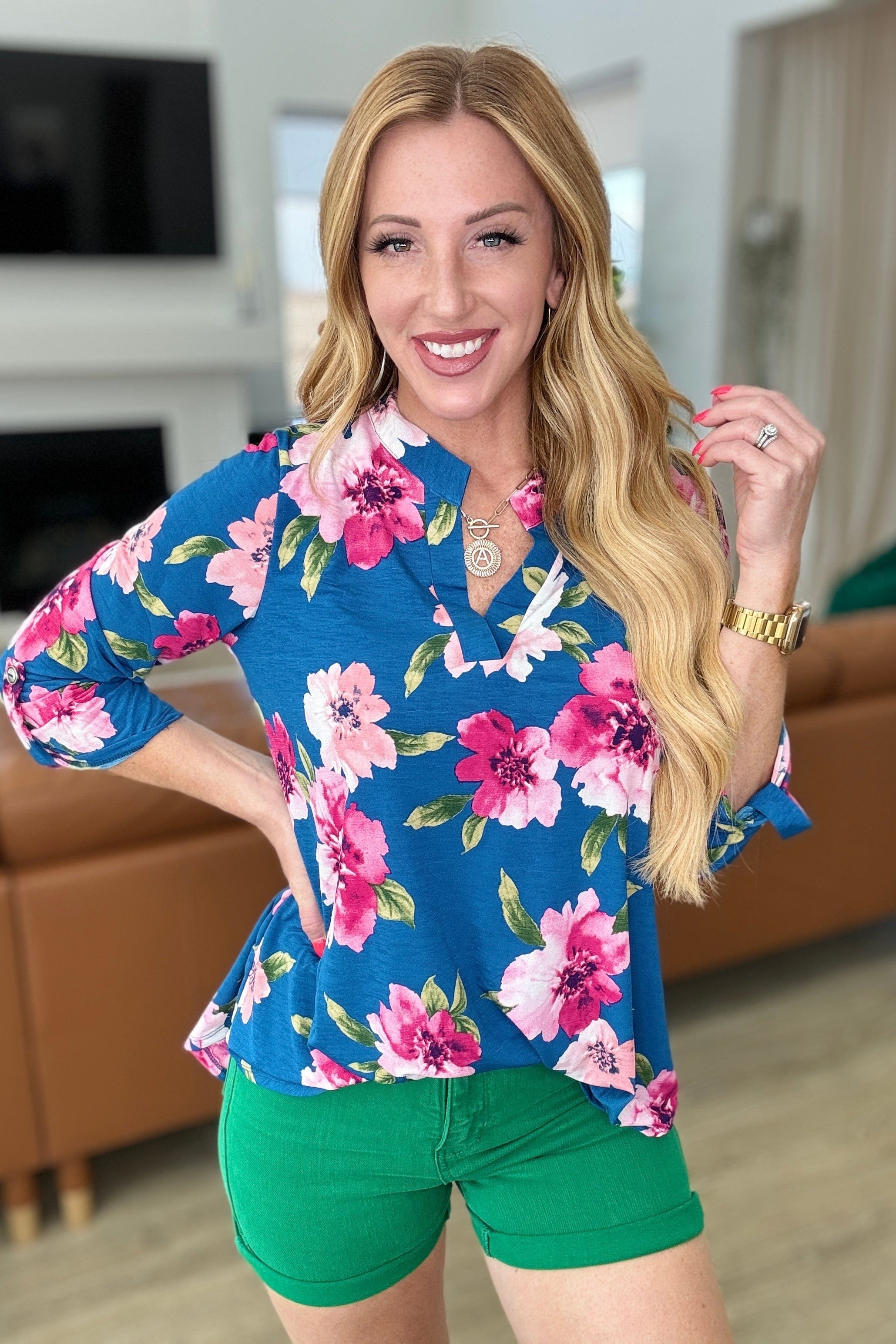 Lizzy Top in Teal and Magenta Floral-Tops-Stay Foxy Boutique, Florissant, Missouri