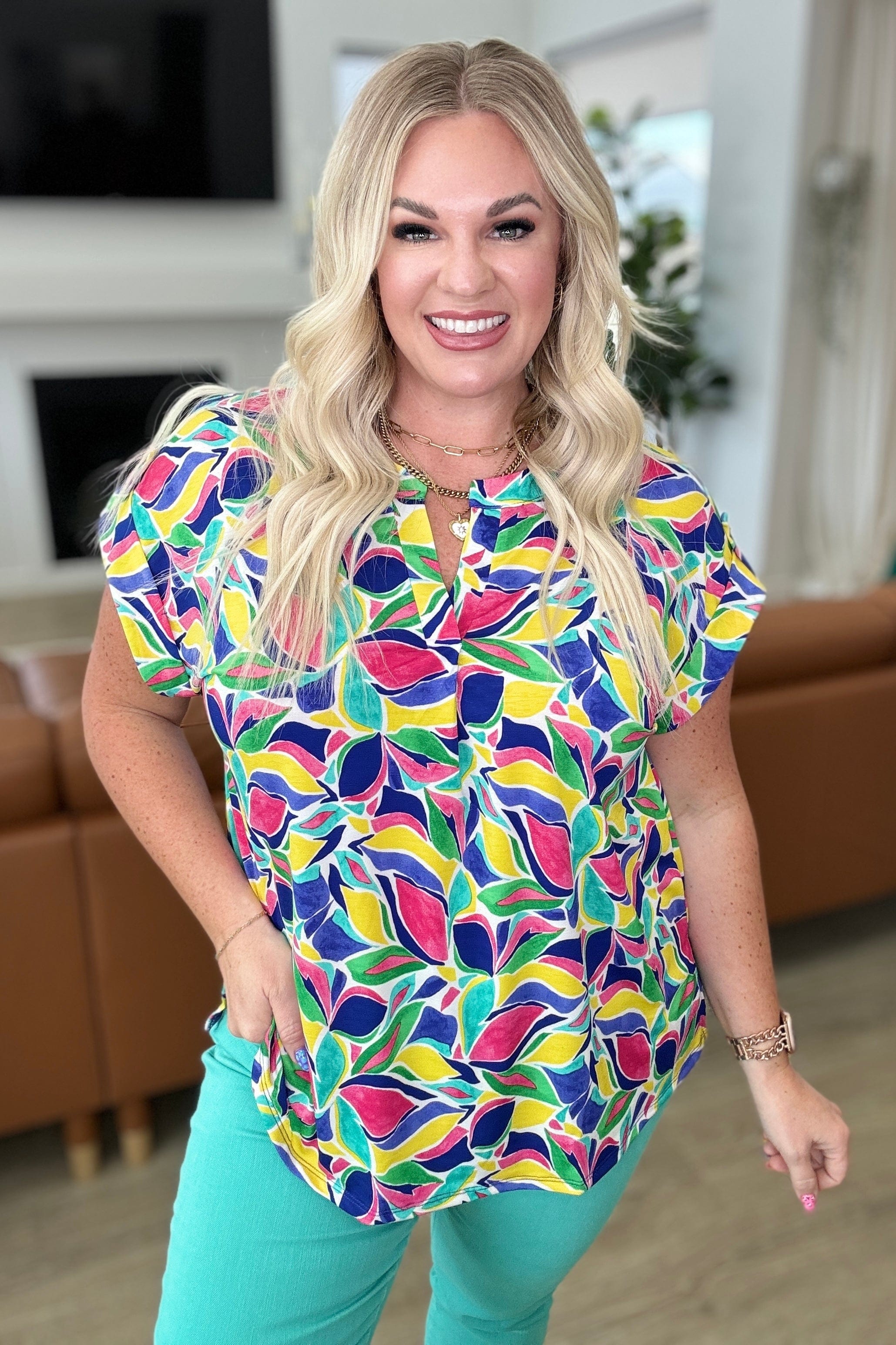 Lizzy Cap Sleeve in Royal and Magenta Mod Floral-Tops-Stay Foxy Boutique, Florissant, Missouri