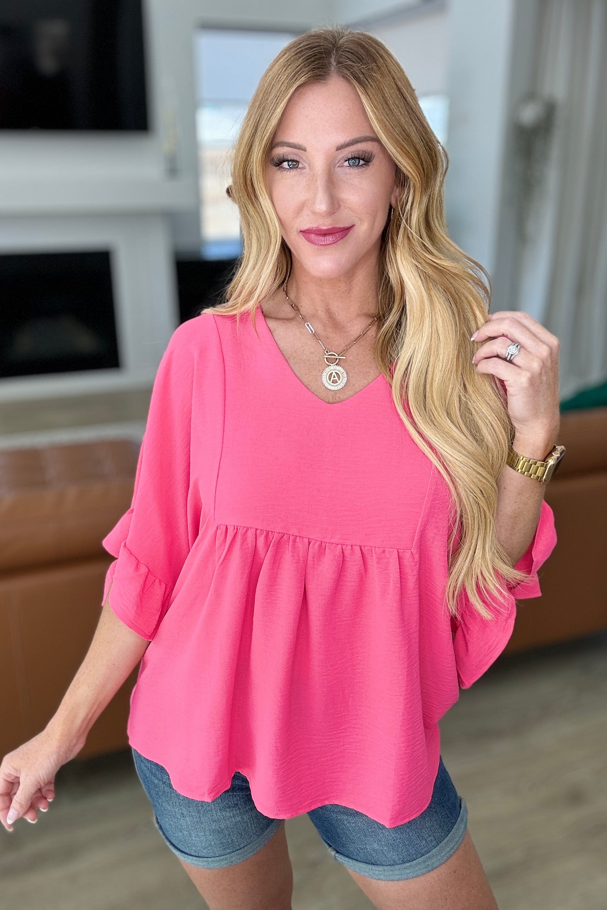 Airflow Peplum Ruffle Sleeve Top in Hot Pink-Tops-Stay Foxy Boutique, Florissant, Missouri