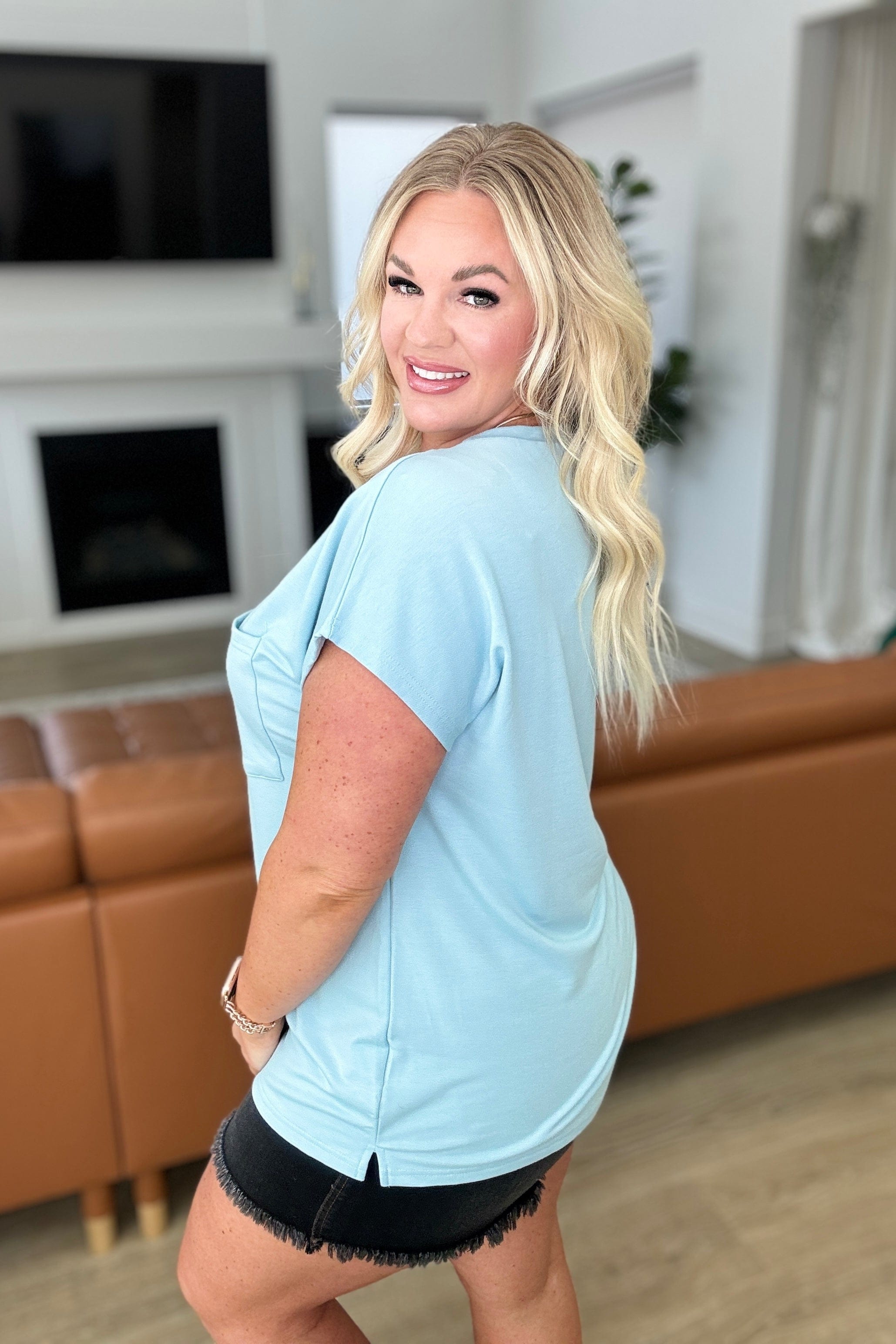 Not So Basic Pocket Tee in Blue-Tops-Stay Foxy Boutique, Florissant, Missouri