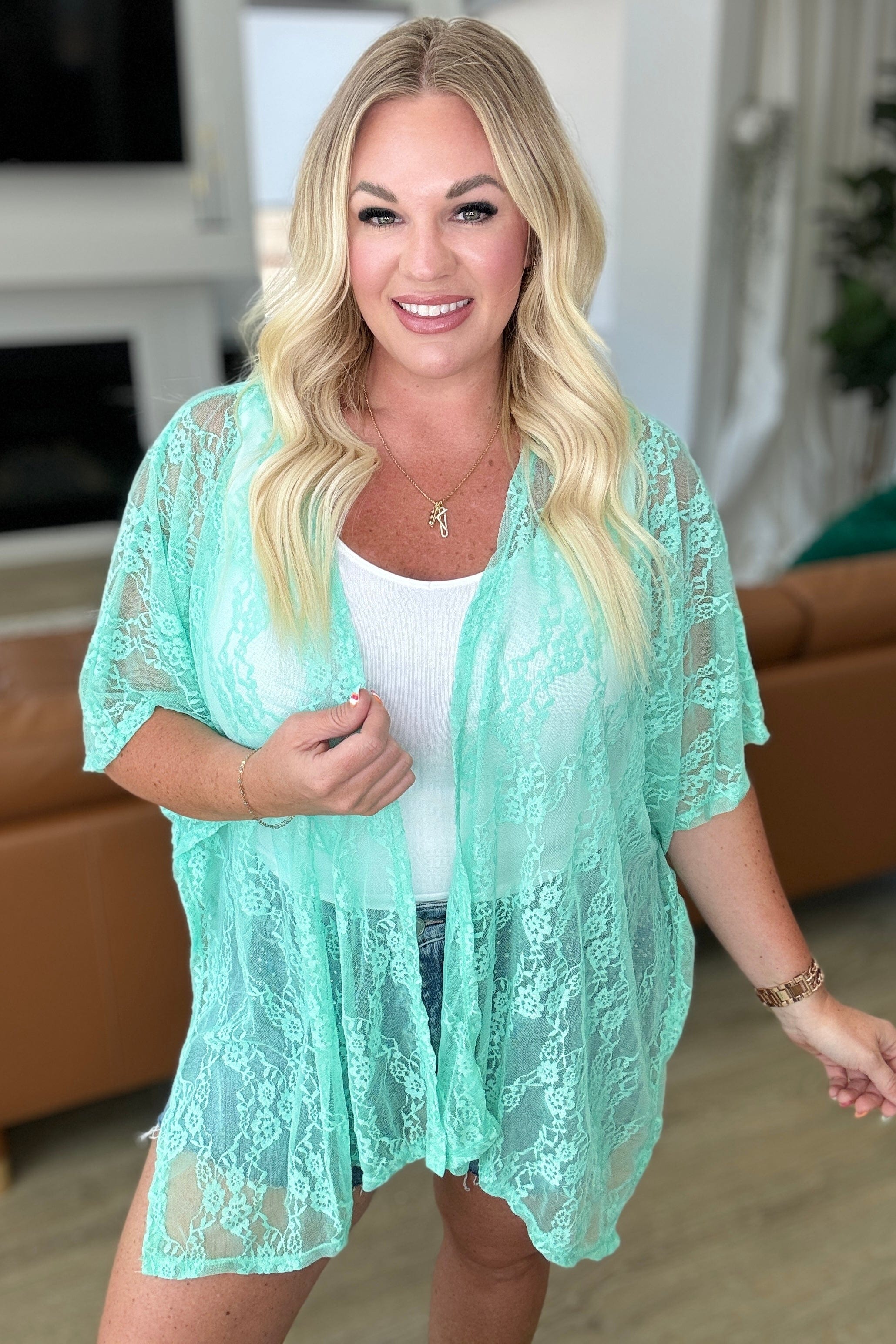 Good Days Ahead Lace Kimono In Mint-Layers-Stay Foxy Boutique, Florissant, Missouri
