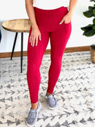 Take It Easy Tik-Tok Pocket Leggings in Red-White Birch-Stay Foxy Boutique, Florissant, Missouri