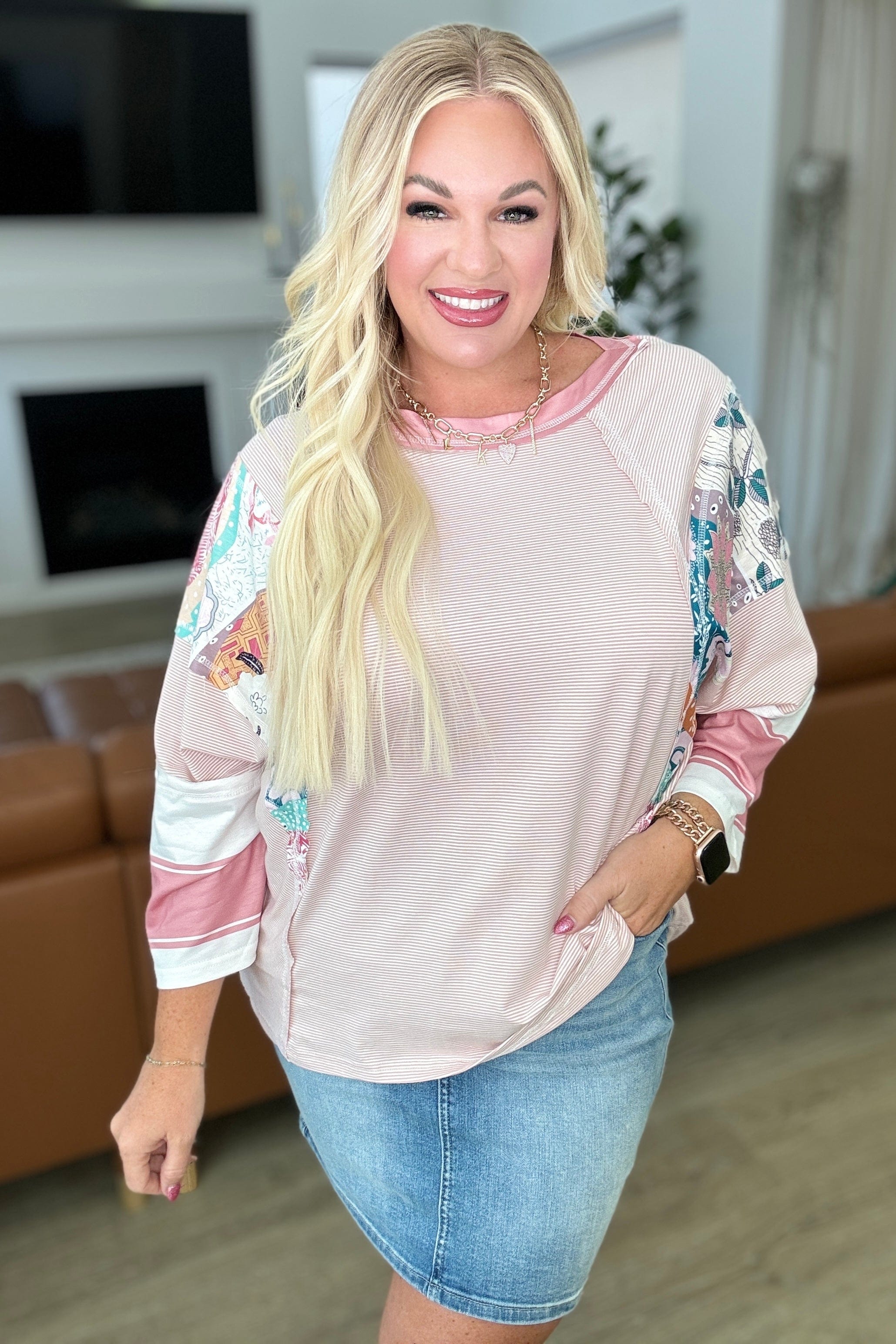 New Chapter Floral Color Block Patchwork Top-Tops-Stay Foxy Boutique, Florissant, Missouri