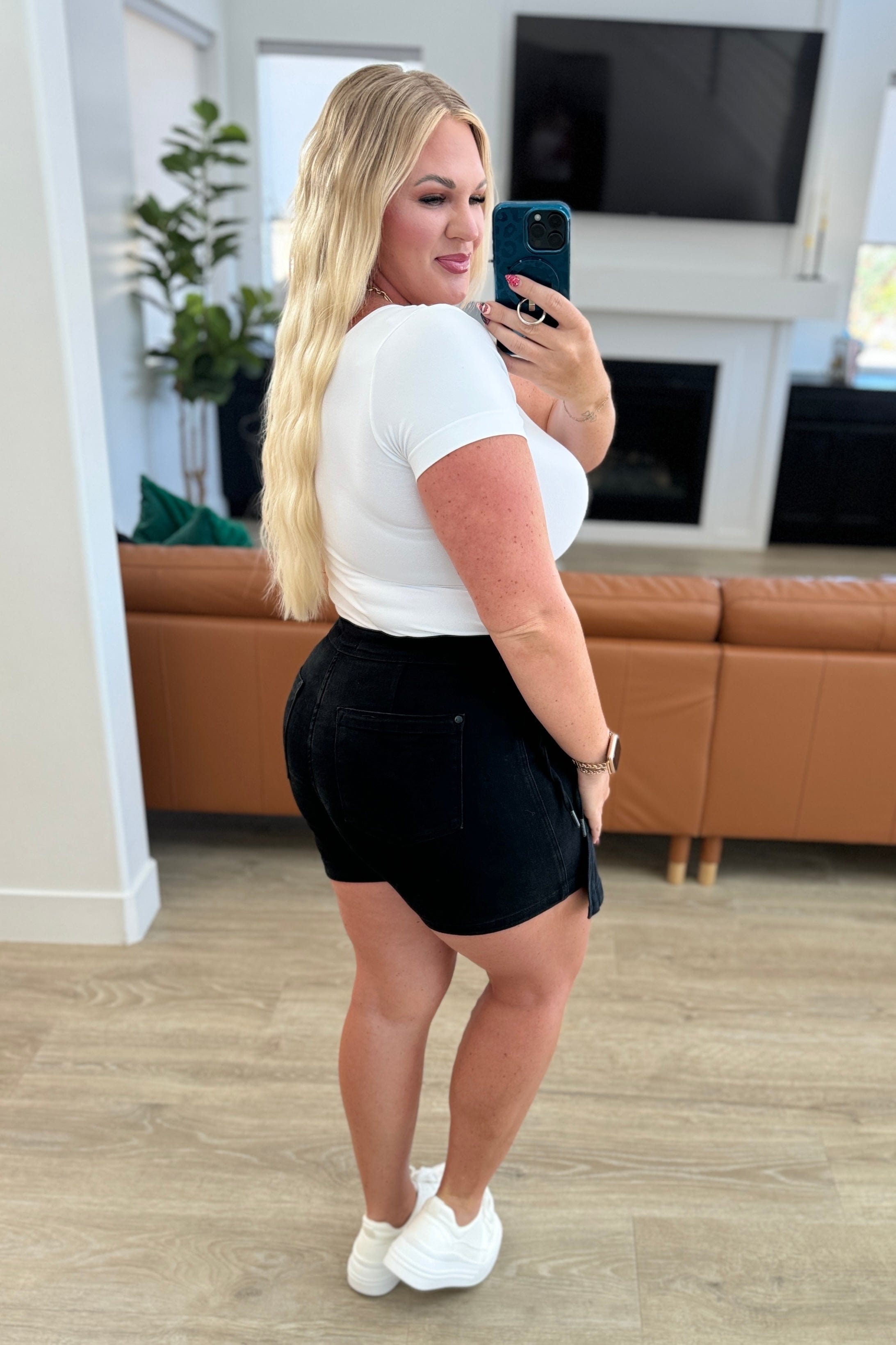 Bentli High Rise Side Tie Denim Skort in Black-Womens-Stay Foxy Boutique, Florissant, Missouri