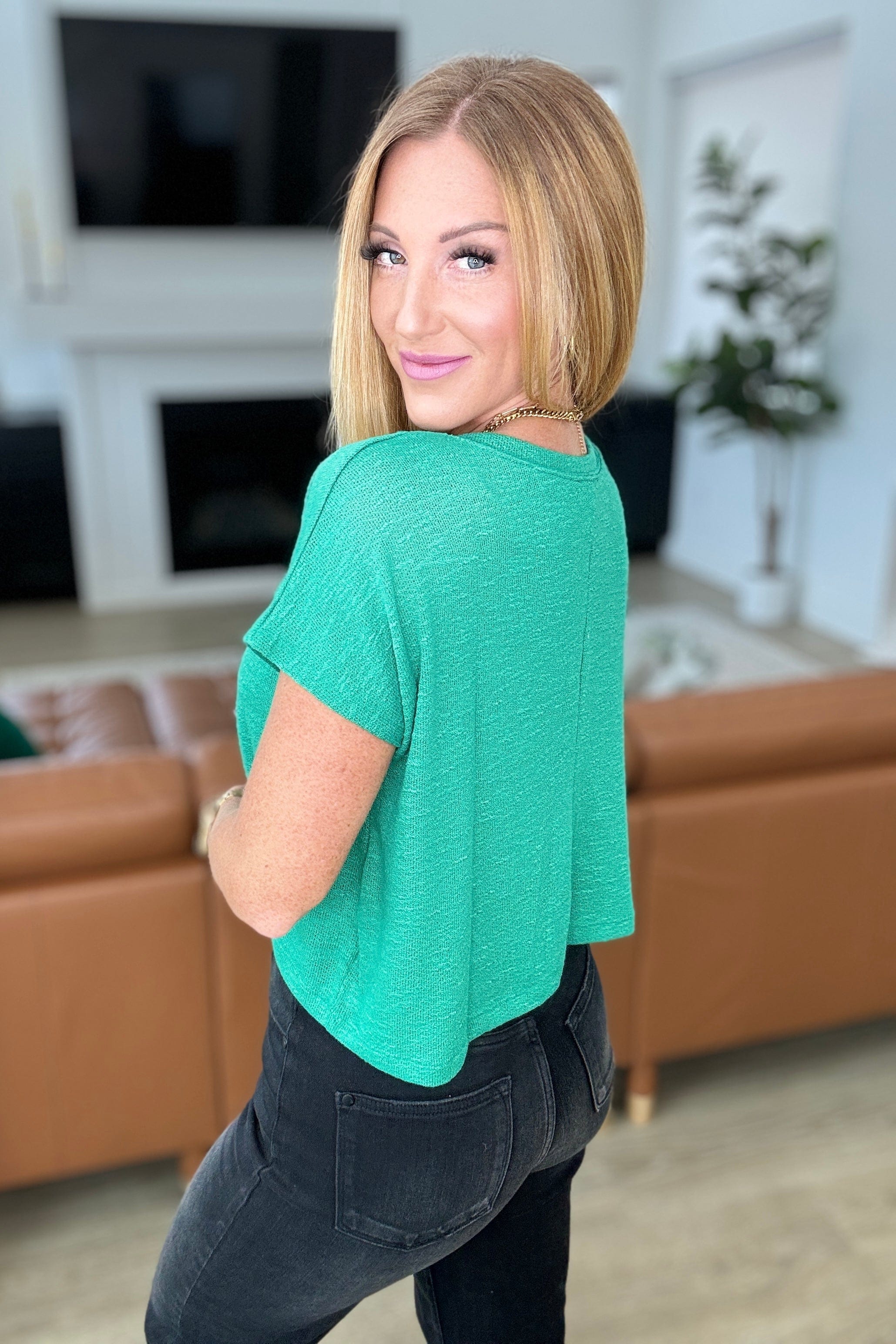 Classic Comfort V-Neck Top in Kelly Green-Tops-Stay Foxy Boutique, Florissant, Missouri