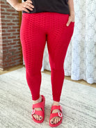 Take It Easy Tik-Tok Pocket Leggings in Red-White Birch-Stay Foxy Boutique, Florissant, Missouri