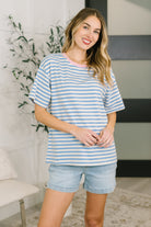 I Think I'm in Love Round Neck Loose Tee in Blue and Pink-Womens-Stay Foxy Boutique, Florissant, Missouri