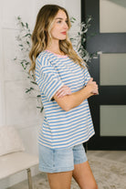 I Think I'm in Love Round Neck Loose Tee in Blue and Pink-Womens-Stay Foxy Boutique, Florissant, Missouri