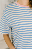 I Think I'm in Love Round Neck Loose Tee in Blue and Pink-Womens-Stay Foxy Boutique, Florissant, Missouri