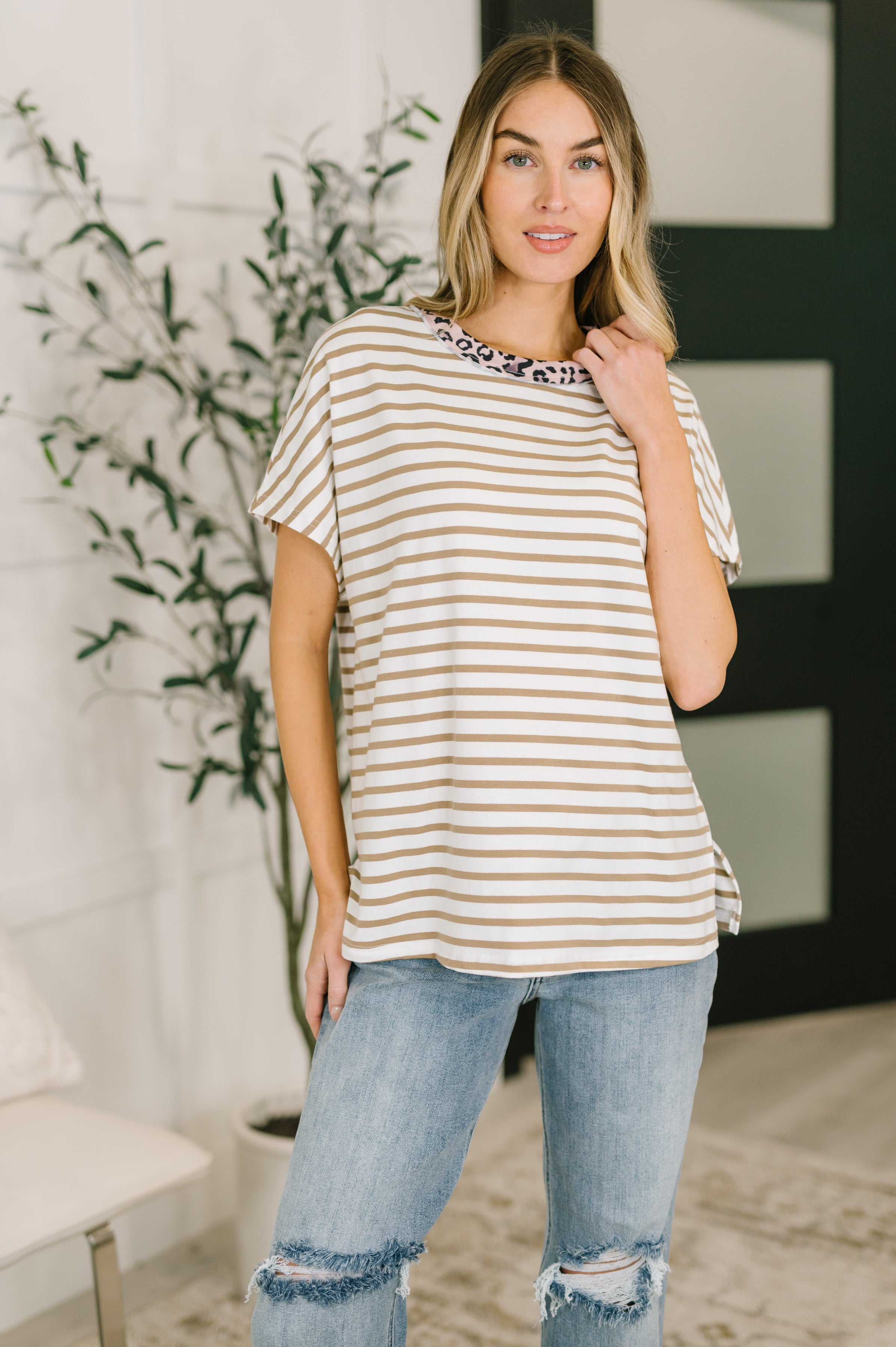 I Think I'm in Love Round Neck Loose Tee in Khaki Leopard-Womens-Stay Foxy Boutique, Florissant, Missouri