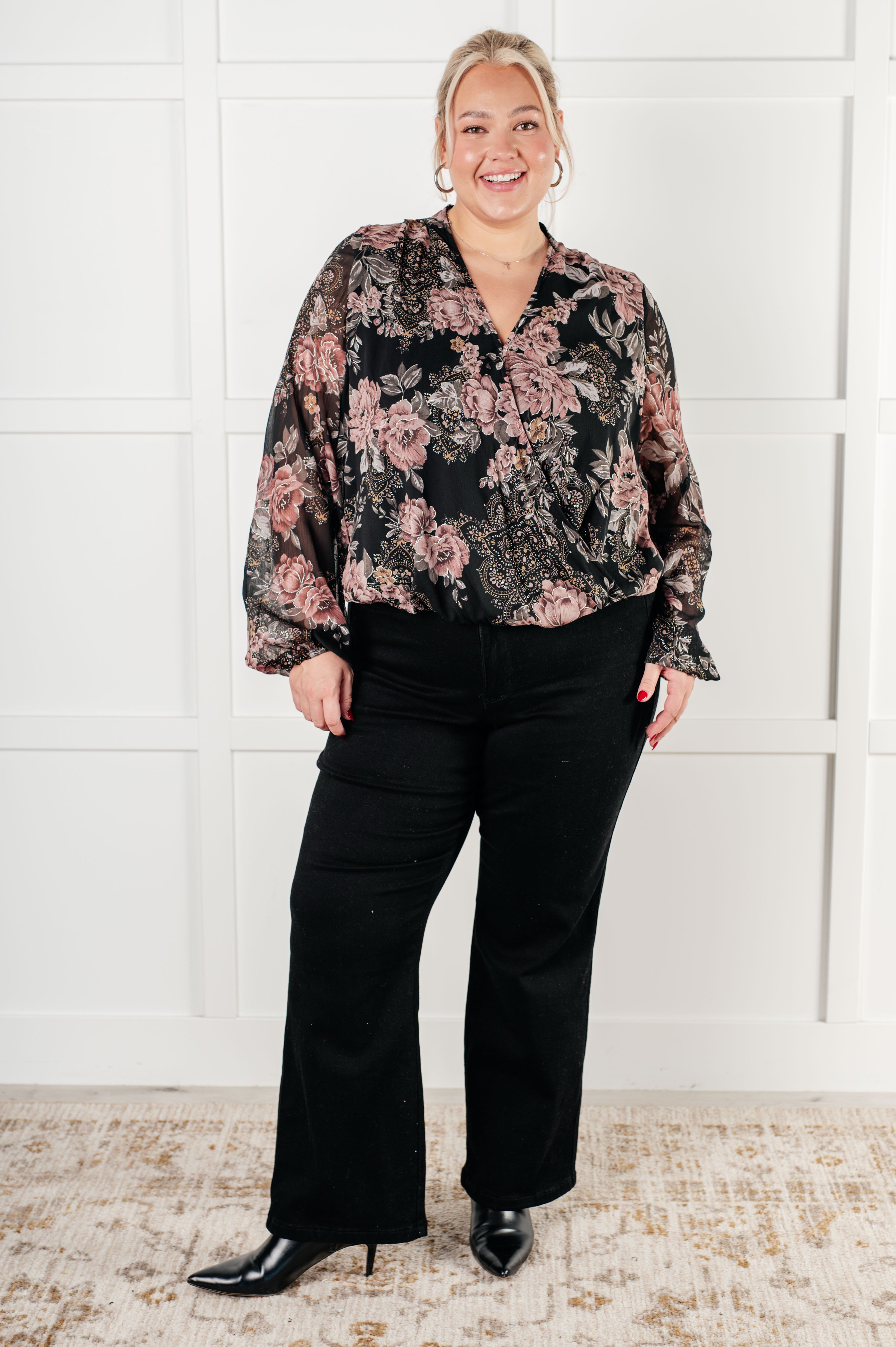 I Wish We Had it All Surplice Floral Blouse-Blouses-Stay Foxy Boutique, Florissant, Missouri