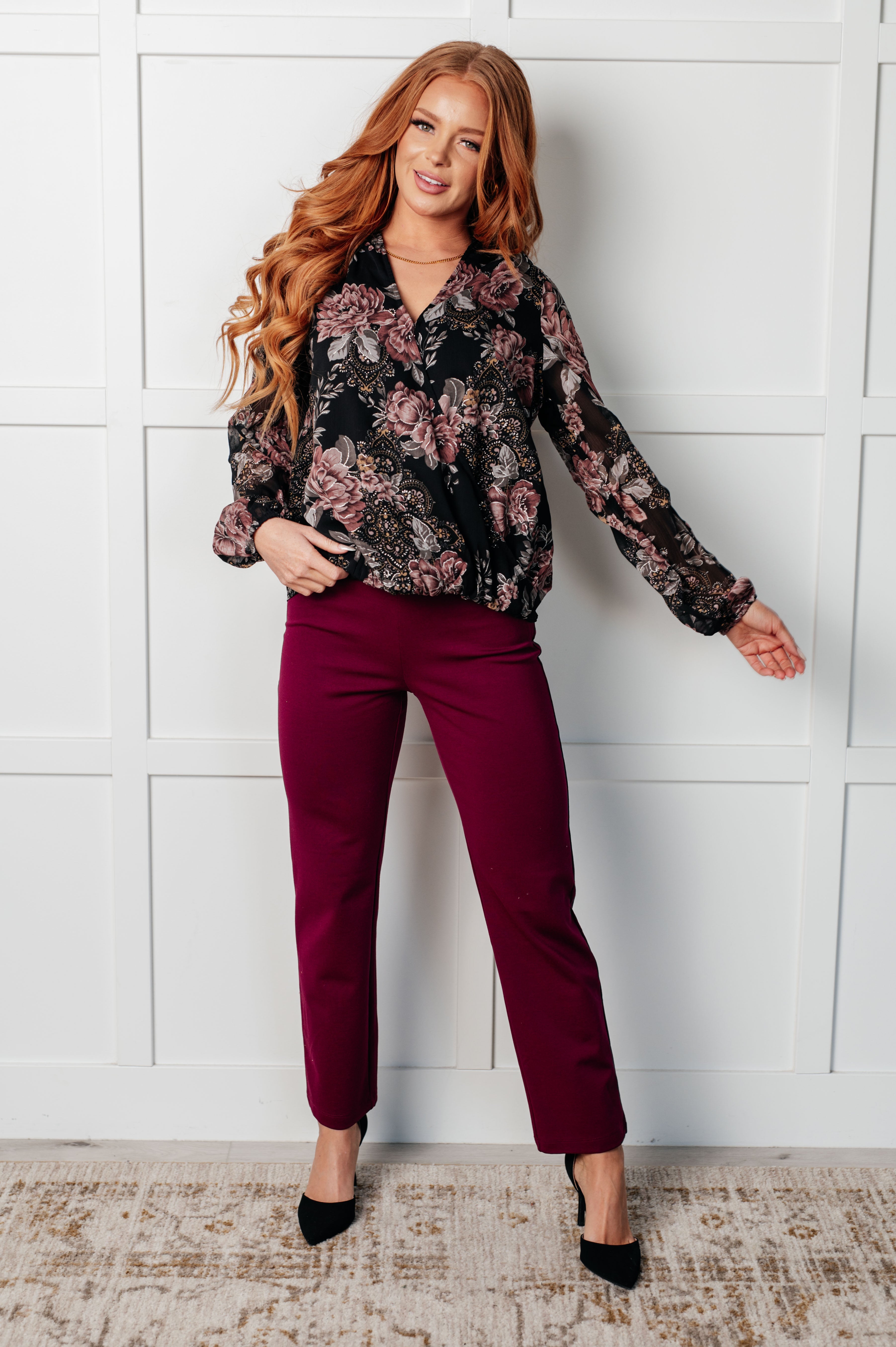 I Wish We Had it All Surplice Floral Blouse-Blouses-Stay Foxy Boutique, Florissant, Missouri