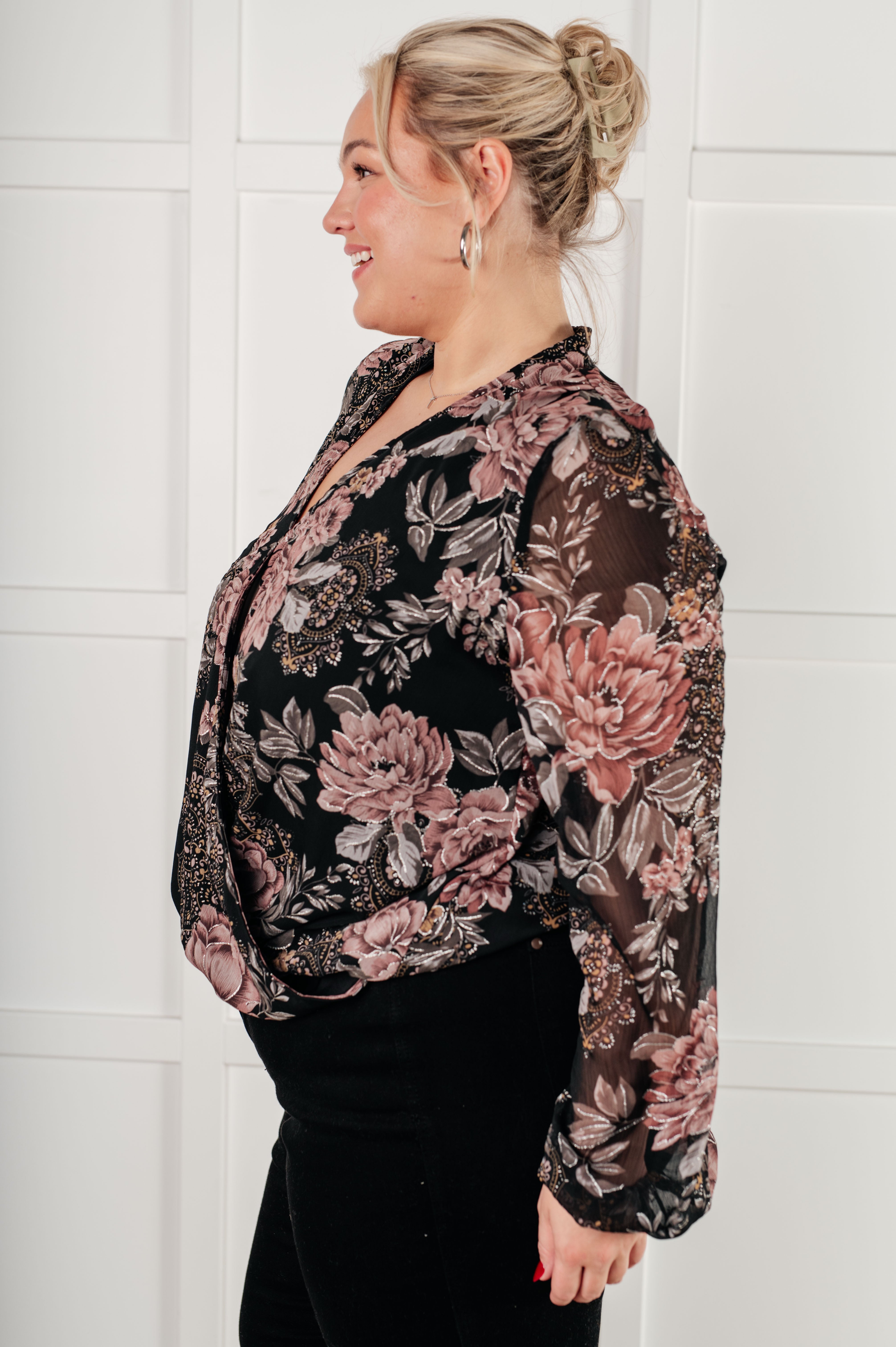 I Wish We Had it All Surplice Floral Blouse-Blouses-Stay Foxy Boutique, Florissant, Missouri