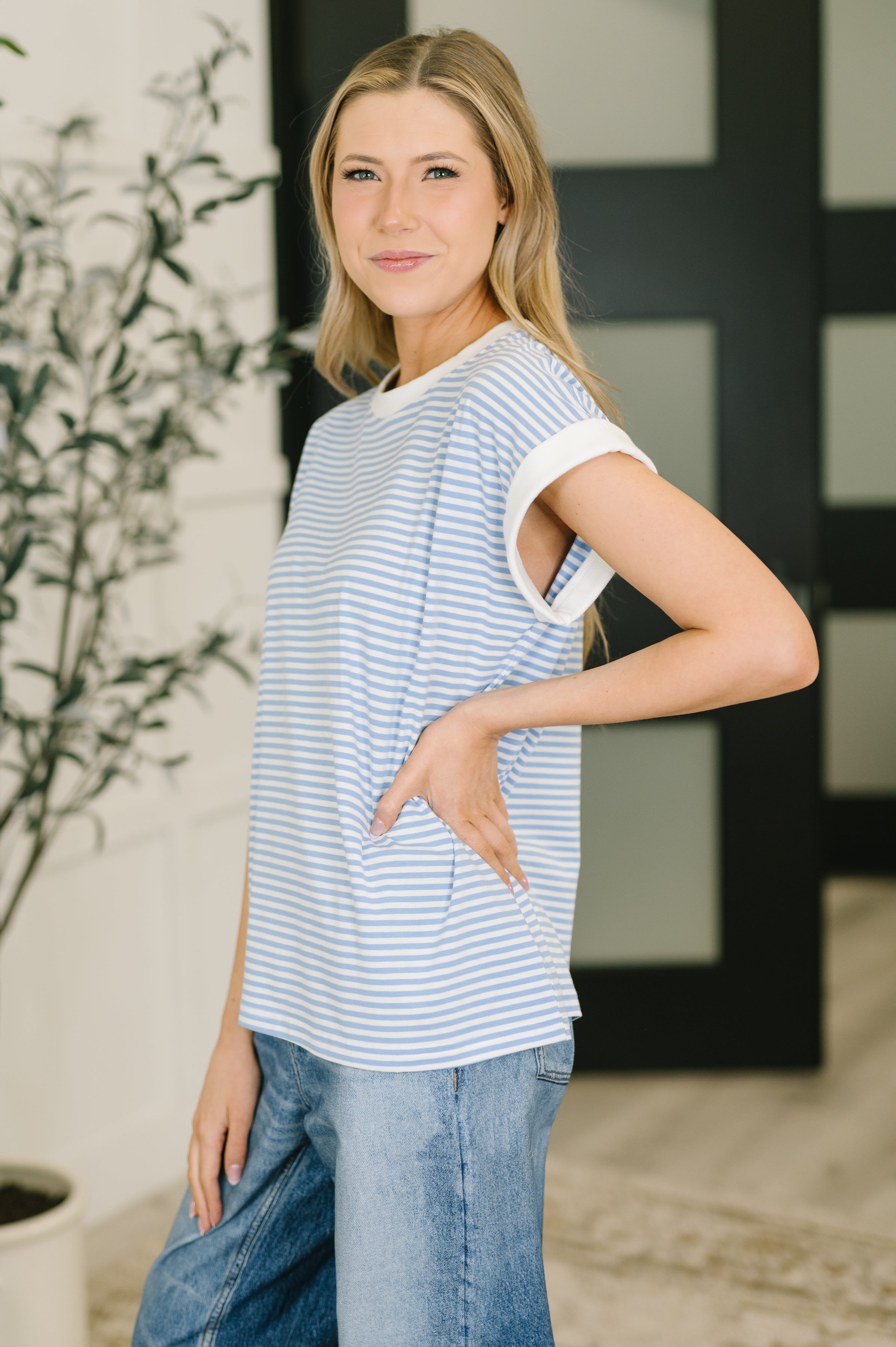 I Wouldn't Mind Short Sleeve Top in Cornflower Blue-Womens-Stay Foxy Boutique, Florissant, Missouri