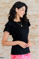 I'll Allow It Flutter Sleeve Tee In Black-Tops-Stay Foxy Boutique, Florissant, Missouri