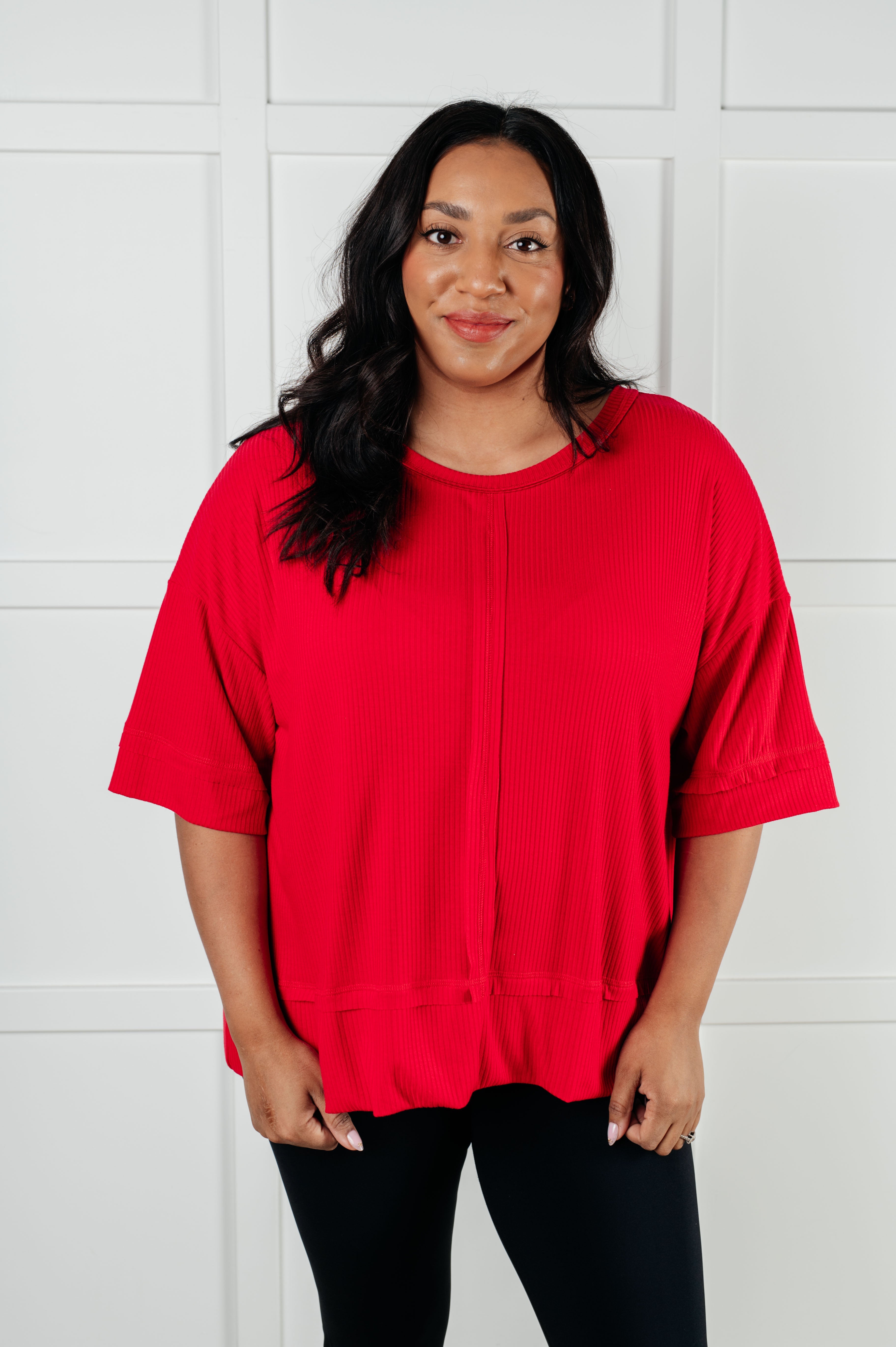 I'll Never Forget Ribbed Dolman Sleeve Top in Red-Tops-Stay Foxy Boutique, Florissant, Missouri