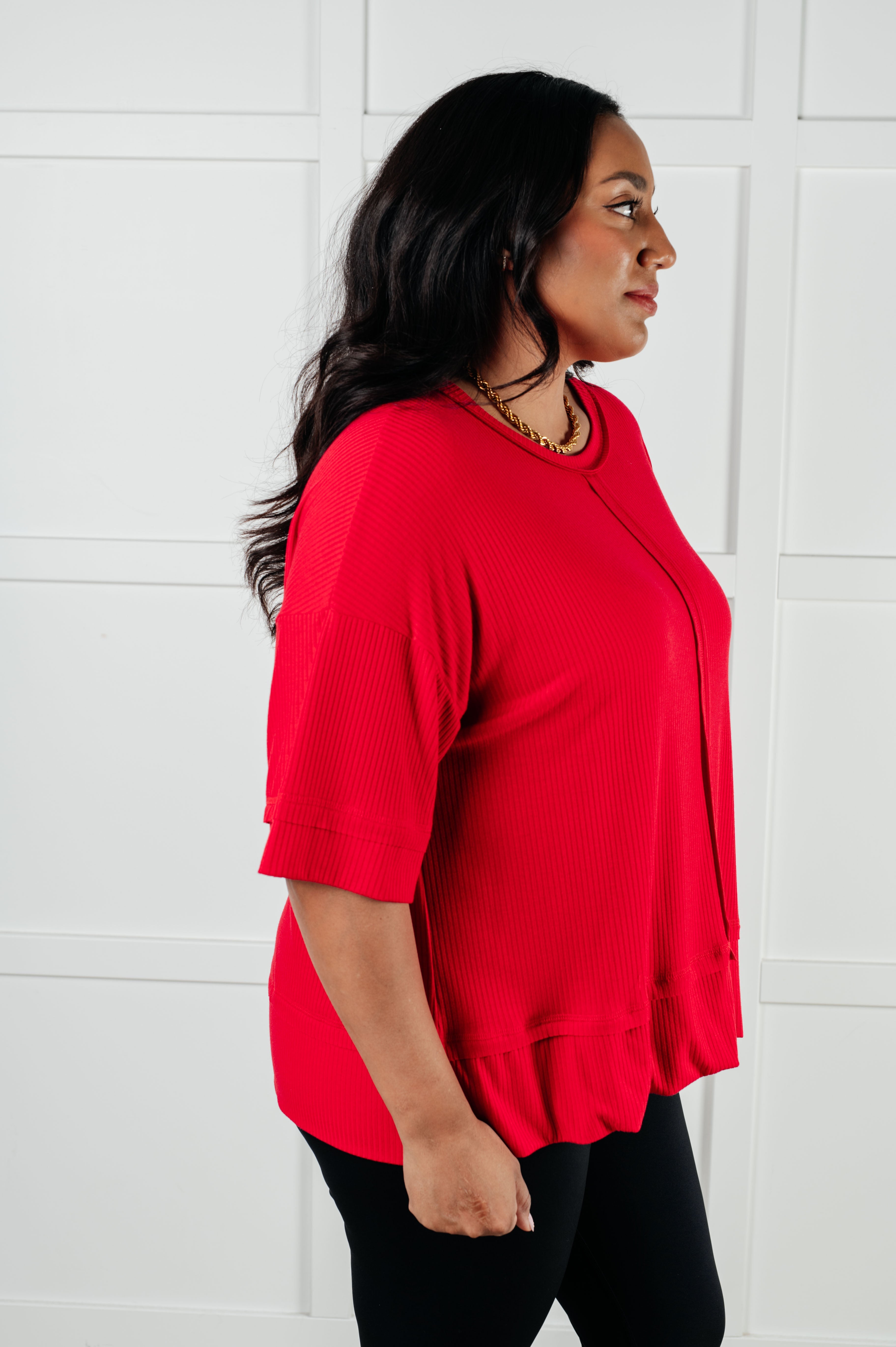 I'll Never Forget Ribbed Dolman Sleeve Top in Red-Tops-Stay Foxy Boutique, Florissant, Missouri